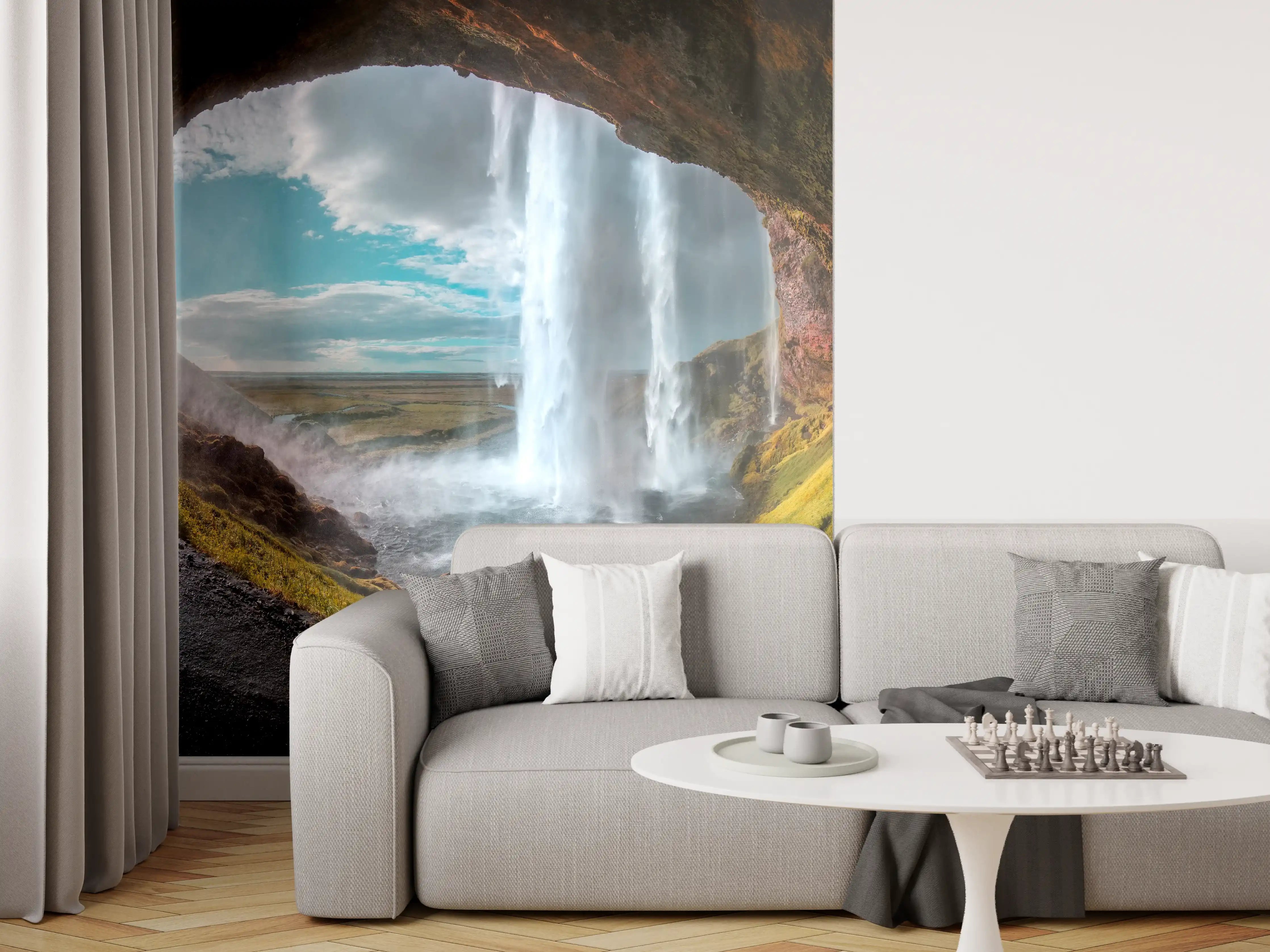 Wandverkleidung Wohnzimmer - Beeindruckende Wasserfall-Landschaft