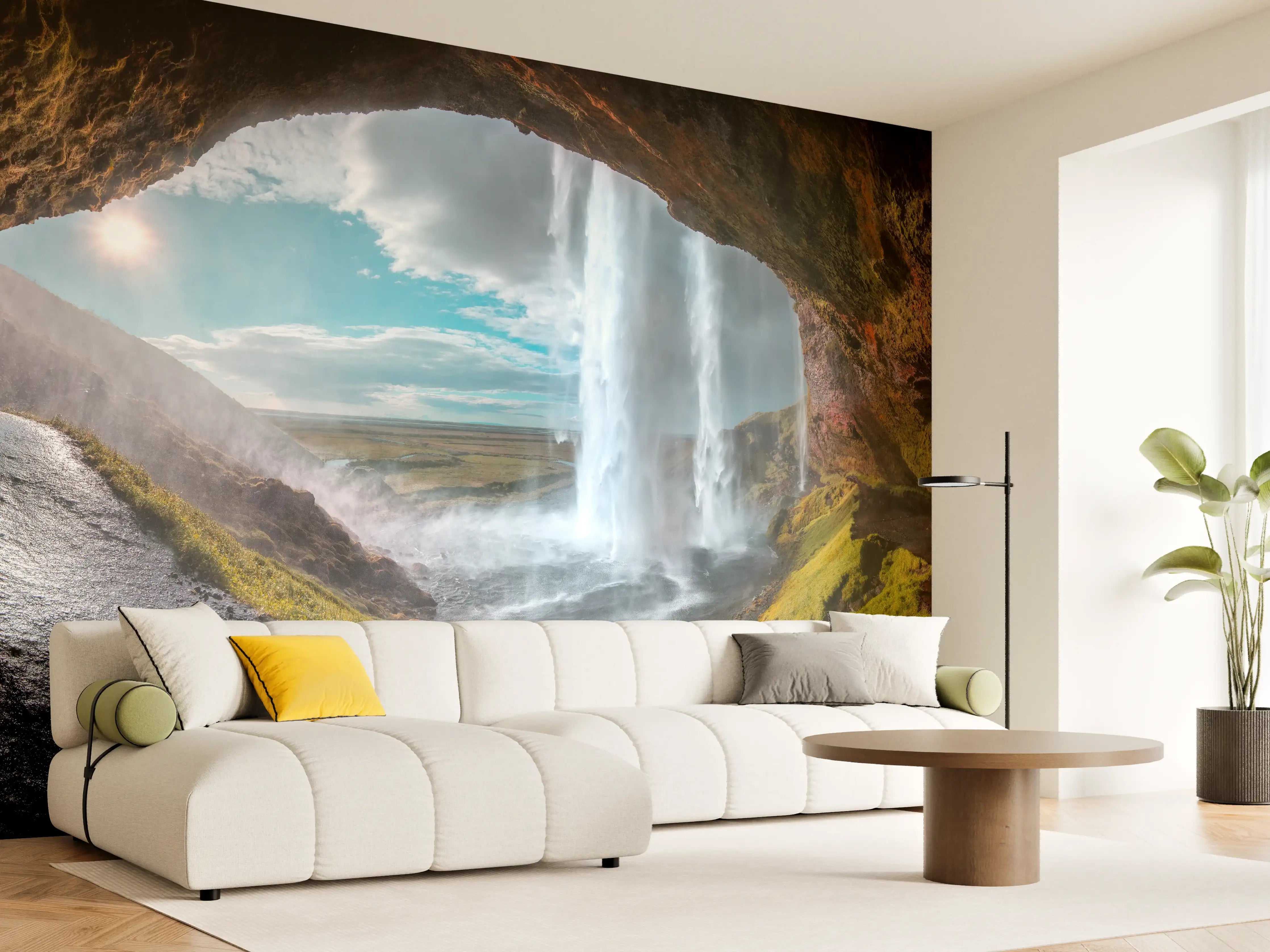 Wandverkleidung Wohnzimmer - Beeindruckende Wasserfall-Landschaft