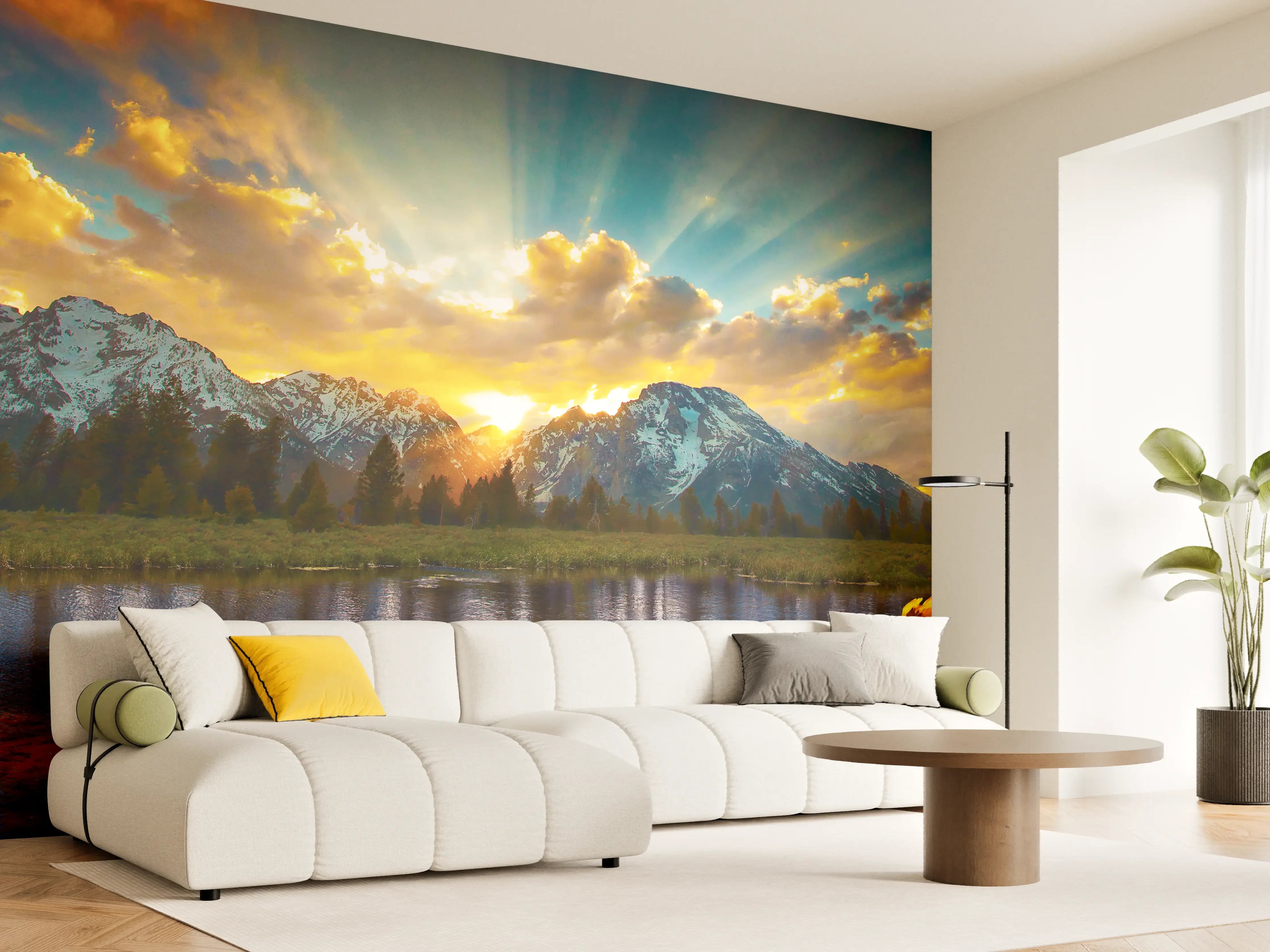 Wandverkleidung Wohnzimmer - Beeindruckender Bergsee bei Sonnenaufgang