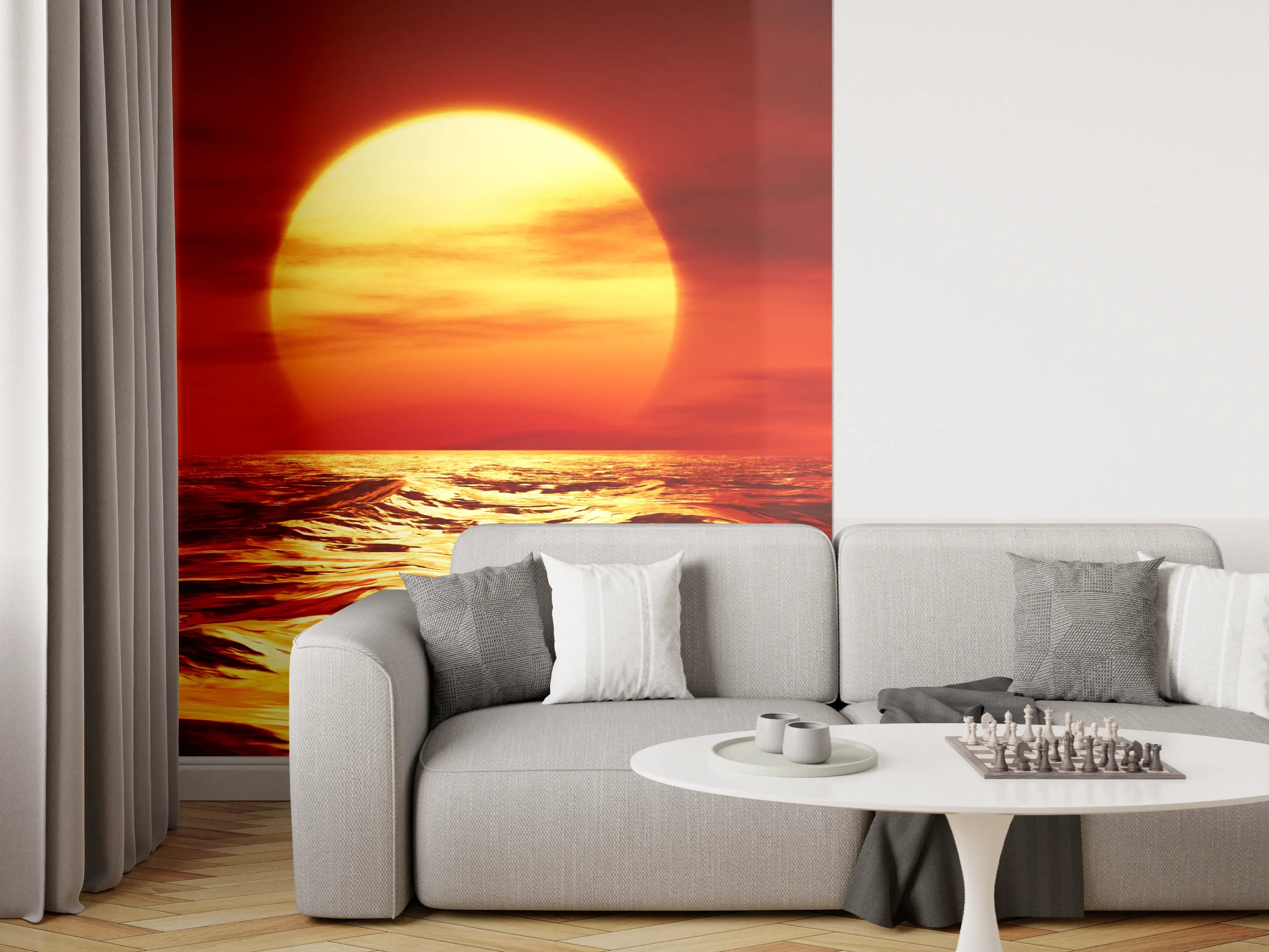 Wandverkleidung Wohnzimmer - Beeindruckender Sonnenuntergang über dem Meer