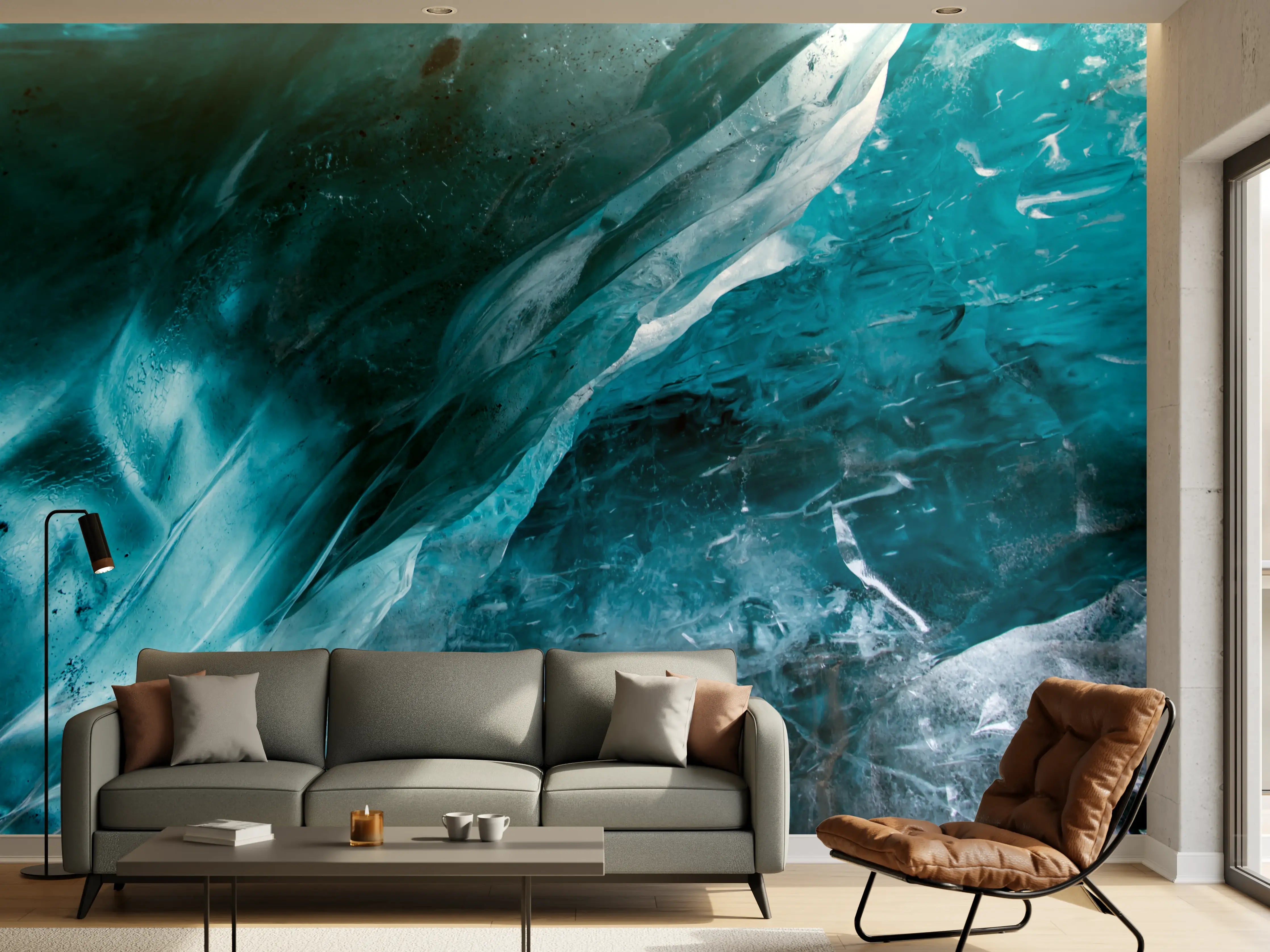 Wandverkleidung Wohnzimmer - Beeindruckendes Eisschauspiel mit Blau- und Grautönen