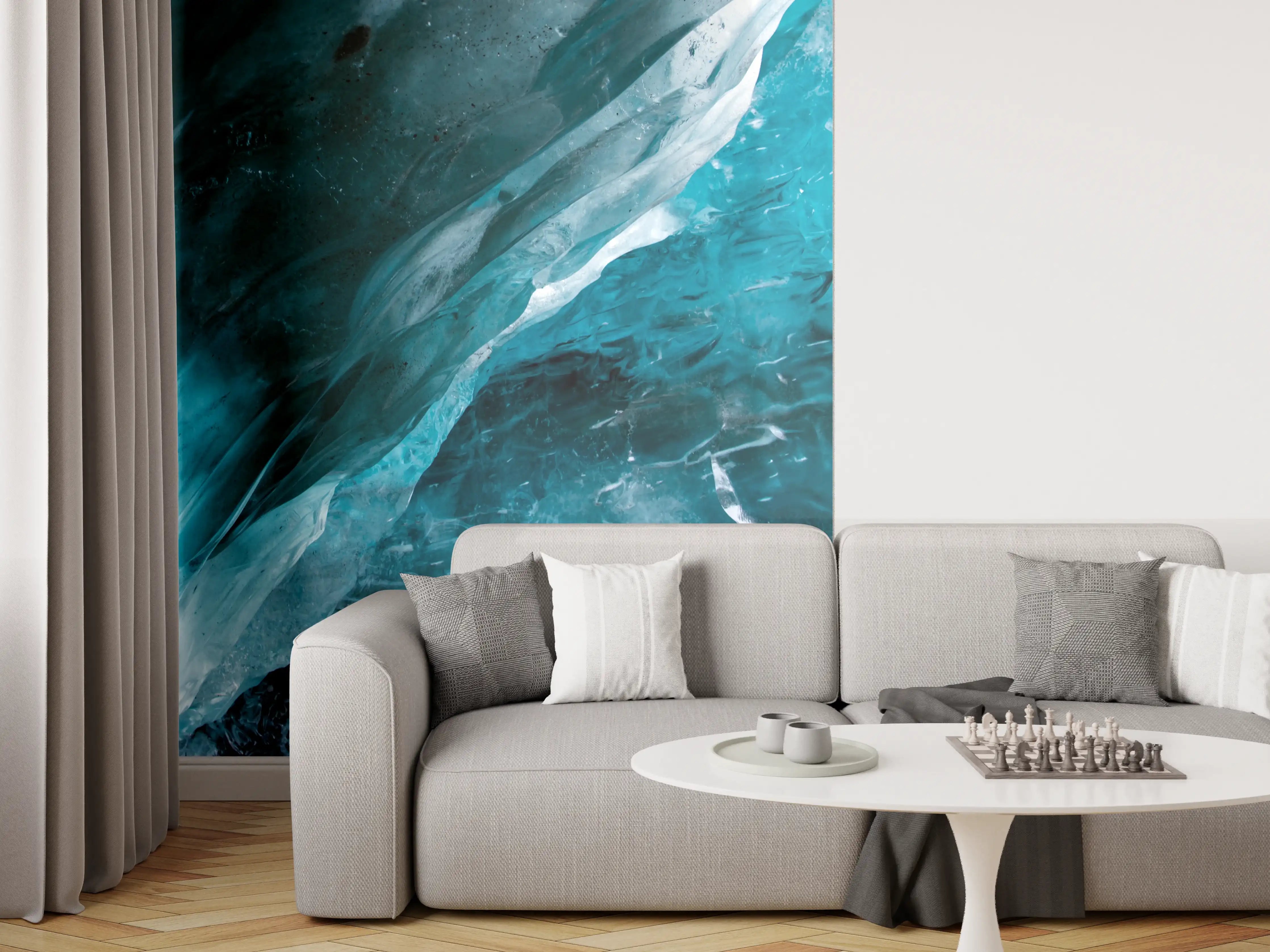 Wandverkleidung Wohnzimmer - Beeindruckendes Eisschauspiel mit Blau- und Grautönen