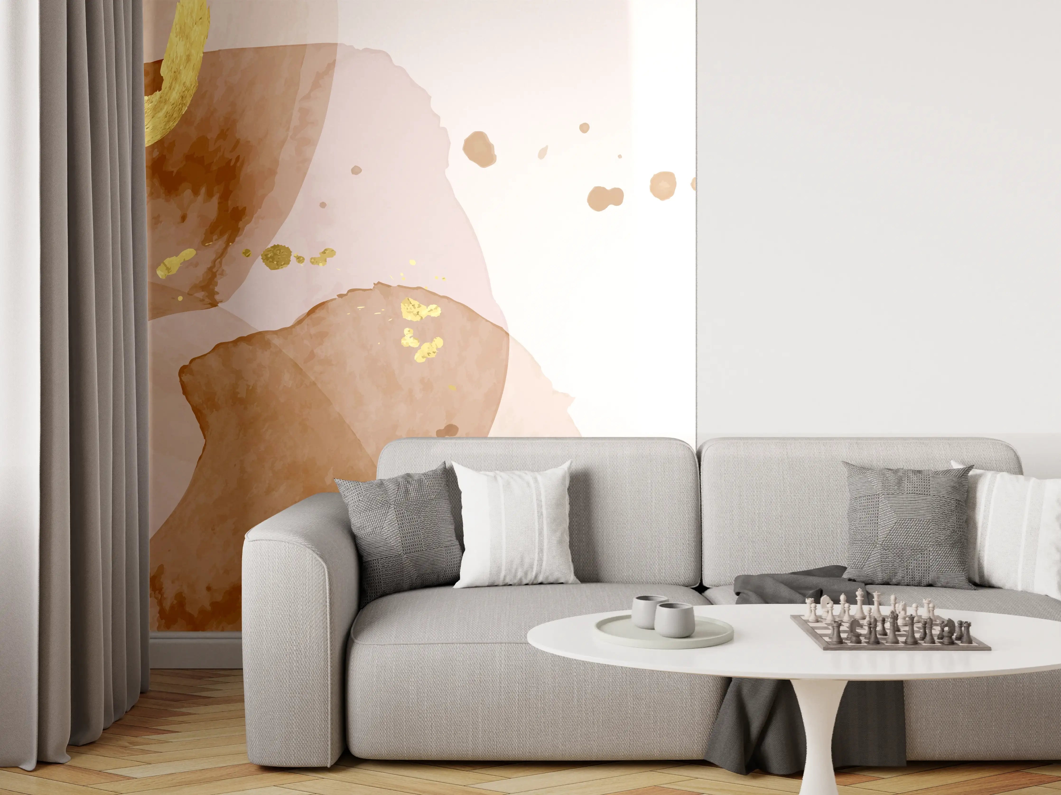 Wandverkleidung Wohnzimmer - Beige Aquarell Kunst
