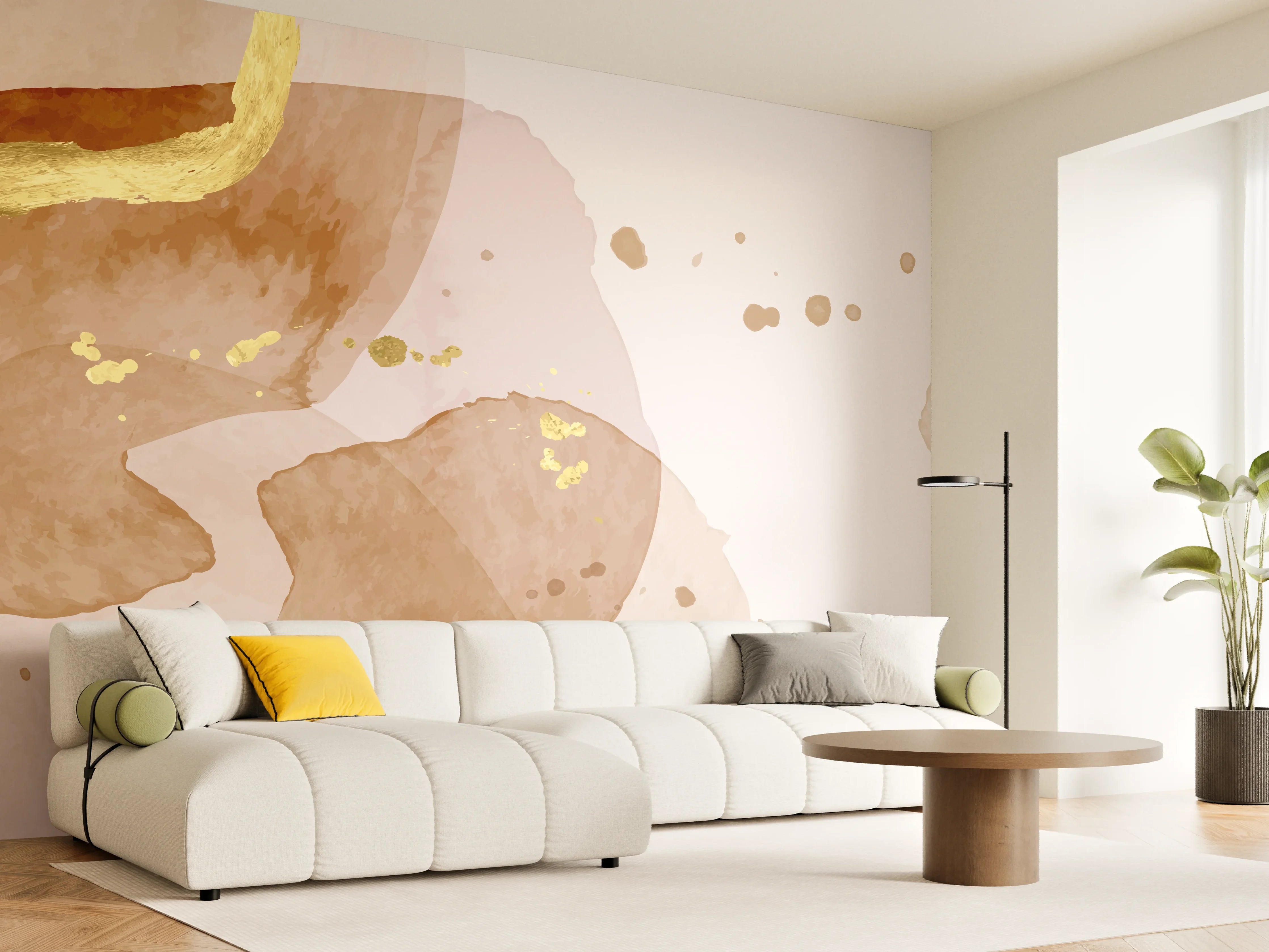 Wandverkleidung Wohnzimmer - Beige Aquarell Kunst