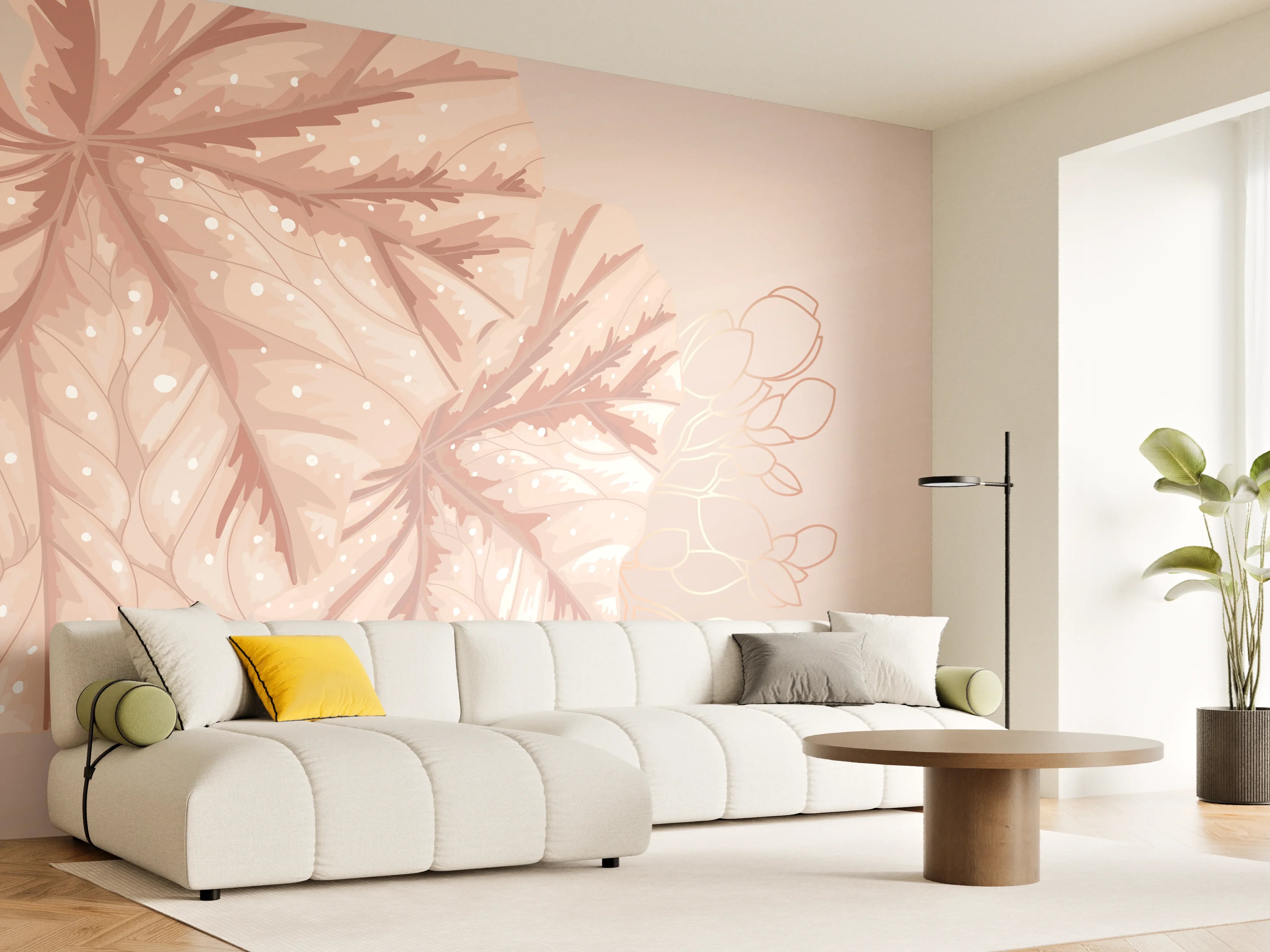 Wandverkleidung Wohnzimmer - Beige Blätter Illustration