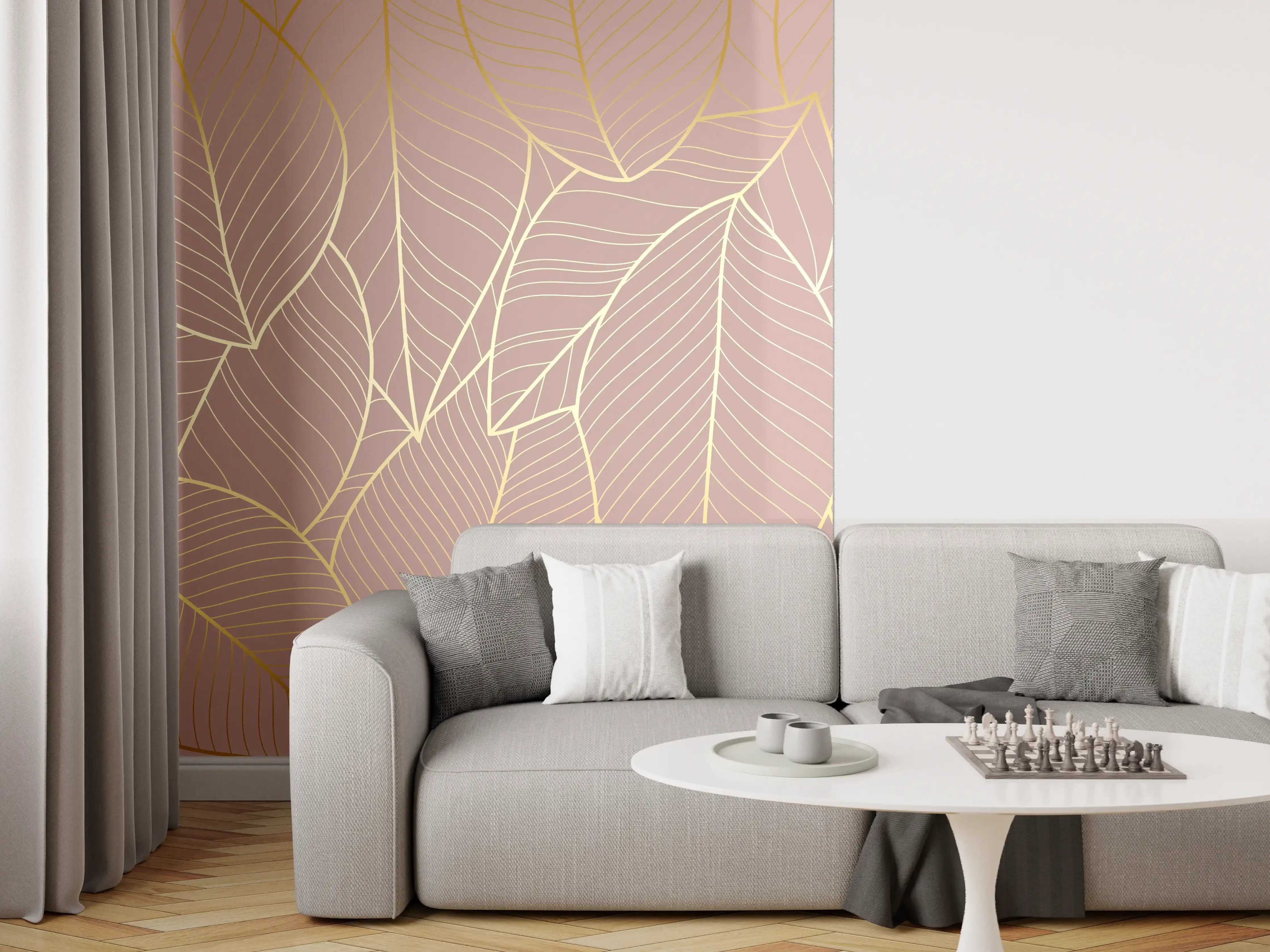 Wandverkleidung Wohnzimmer - Beige Blattgold Struktur