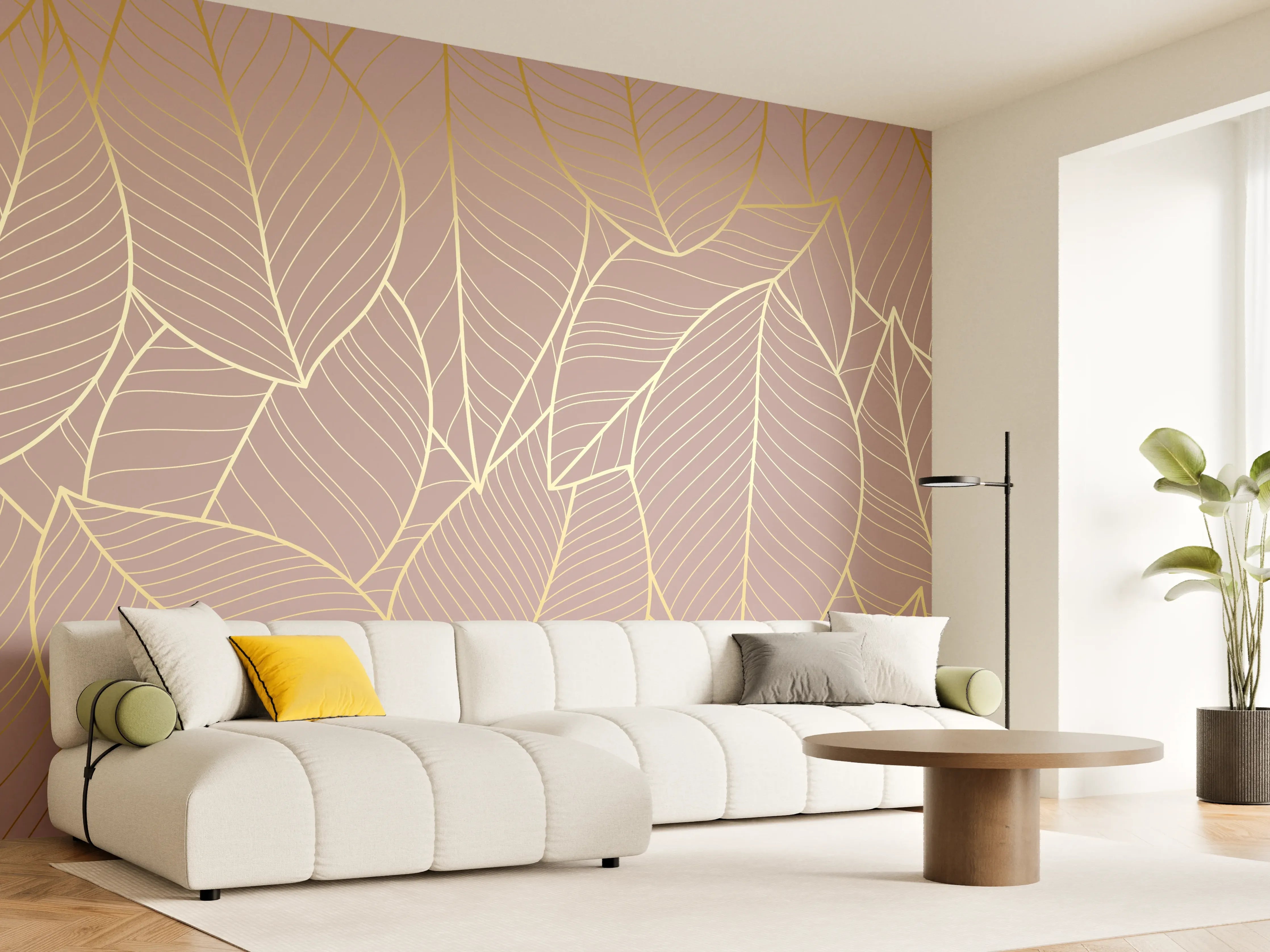 Wandverkleidung Wohnzimmer - Beige Blattgold Struktur