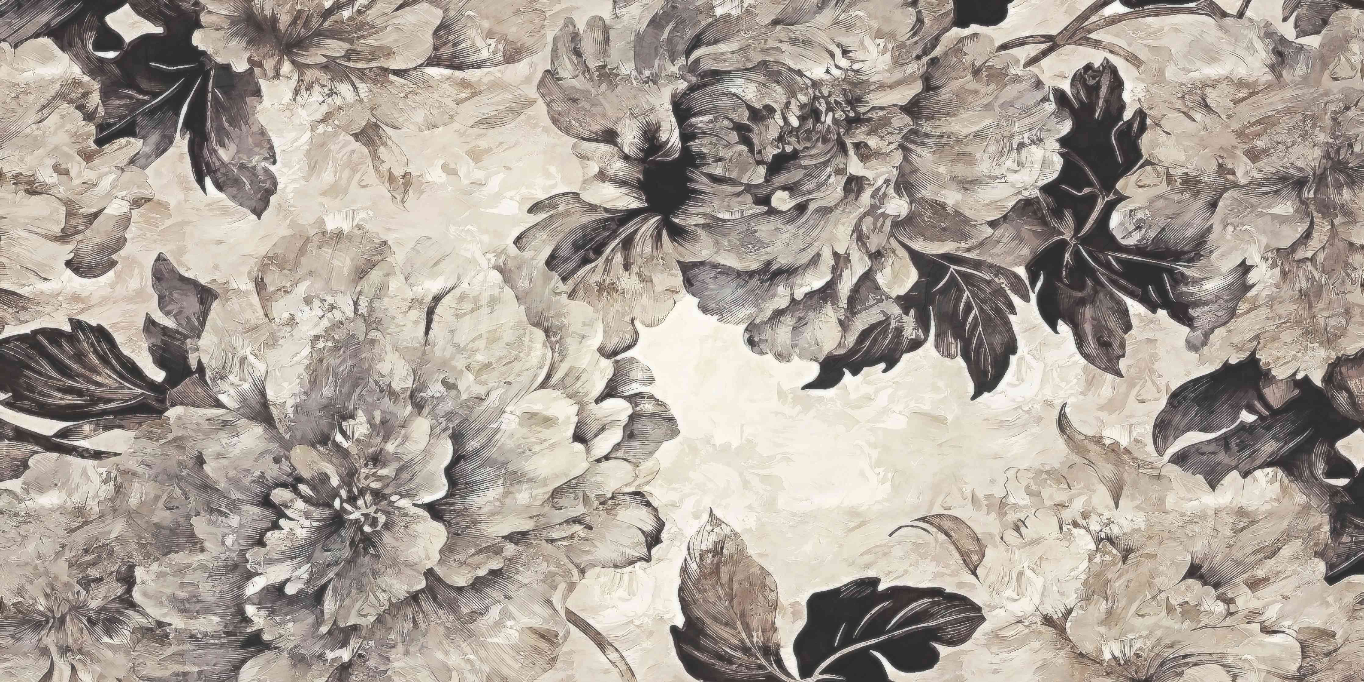 Wandverkleidung Wohnzimmer-Beige Blumenpanorama Kunstwerk