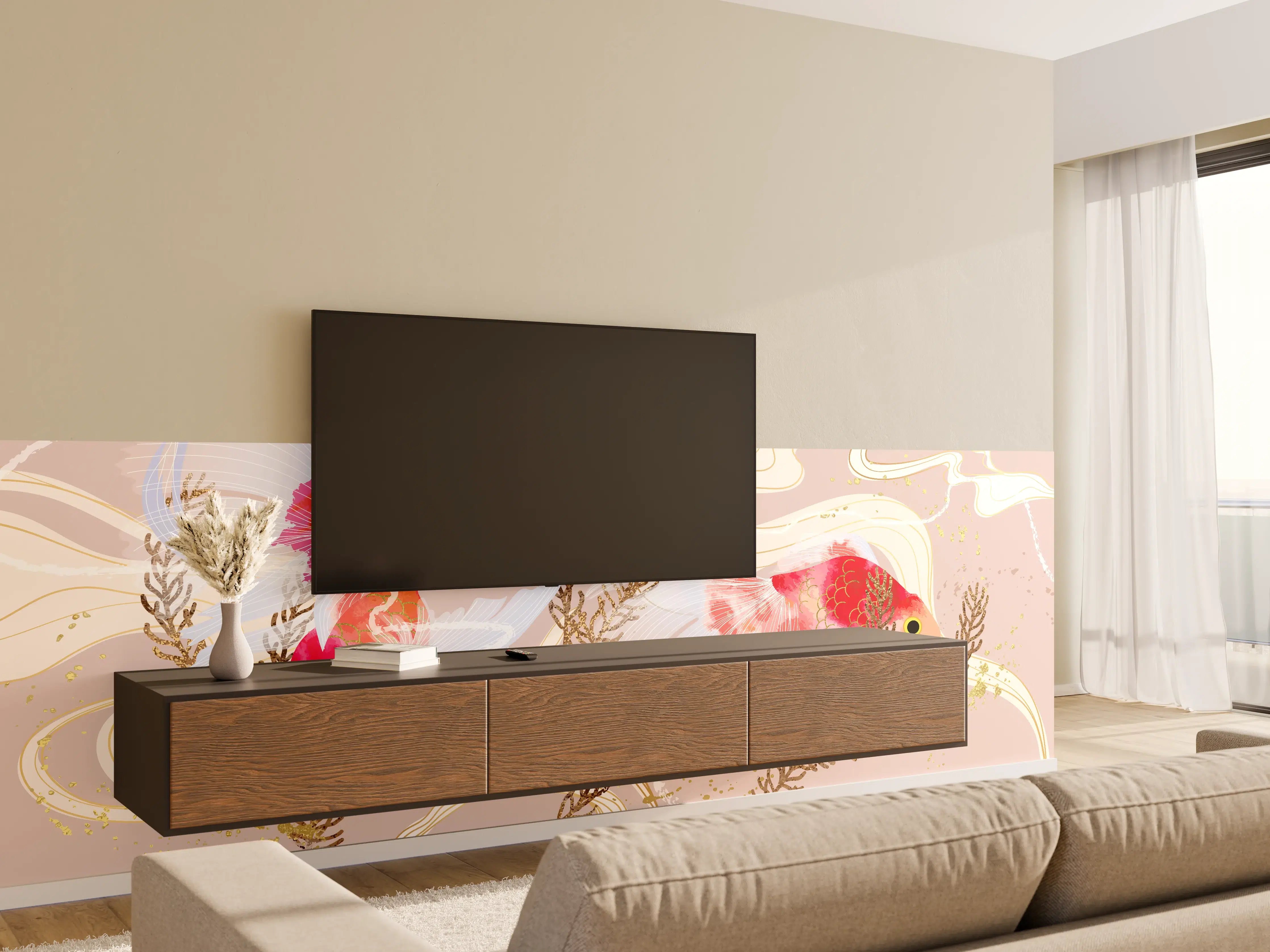 Wandverkleidung Wohnzimmer - Beige Koi-Kunstdruck