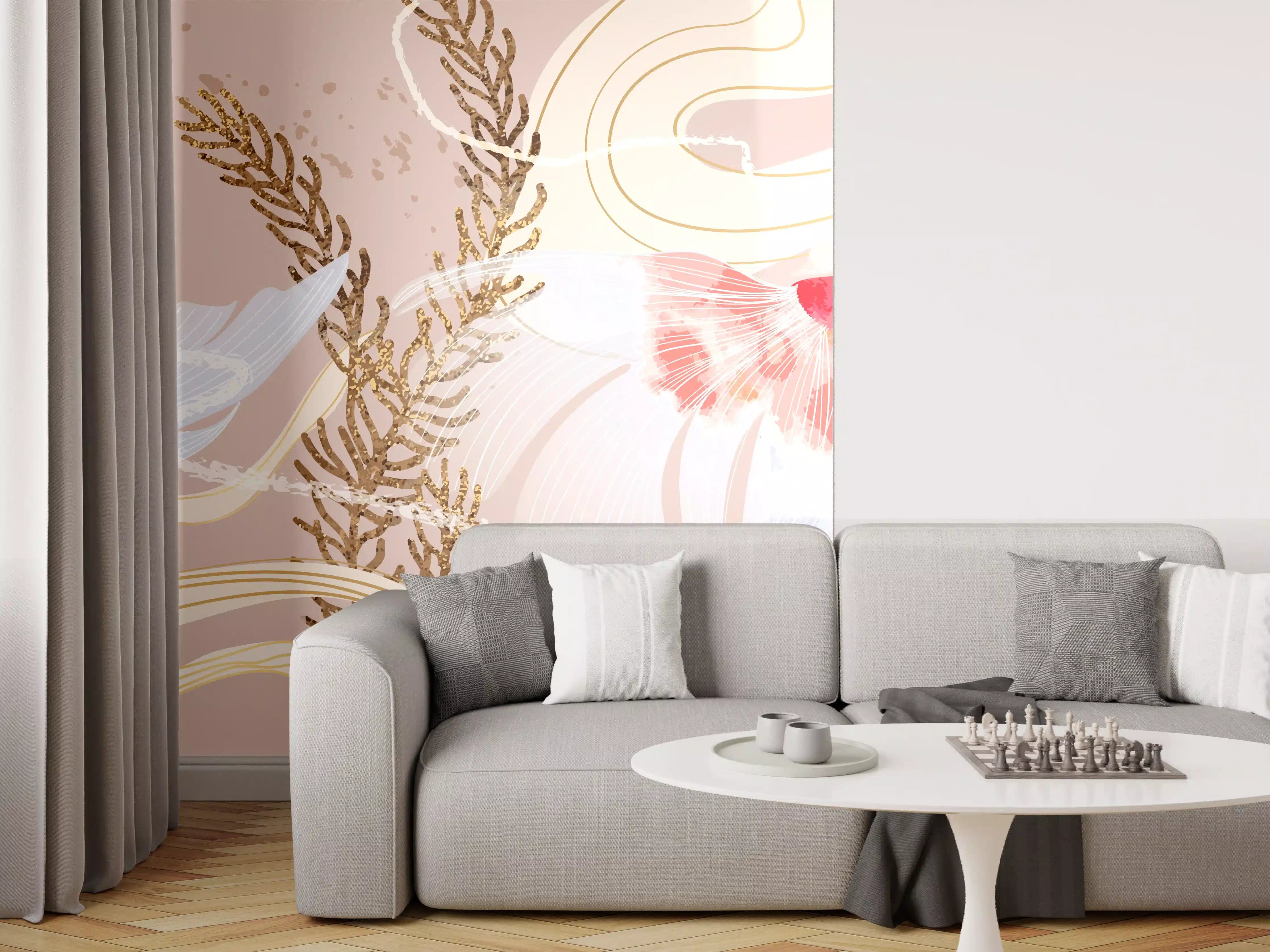 Wandverkleidung Wohnzimmer - Beige Koi-Kunstdruck