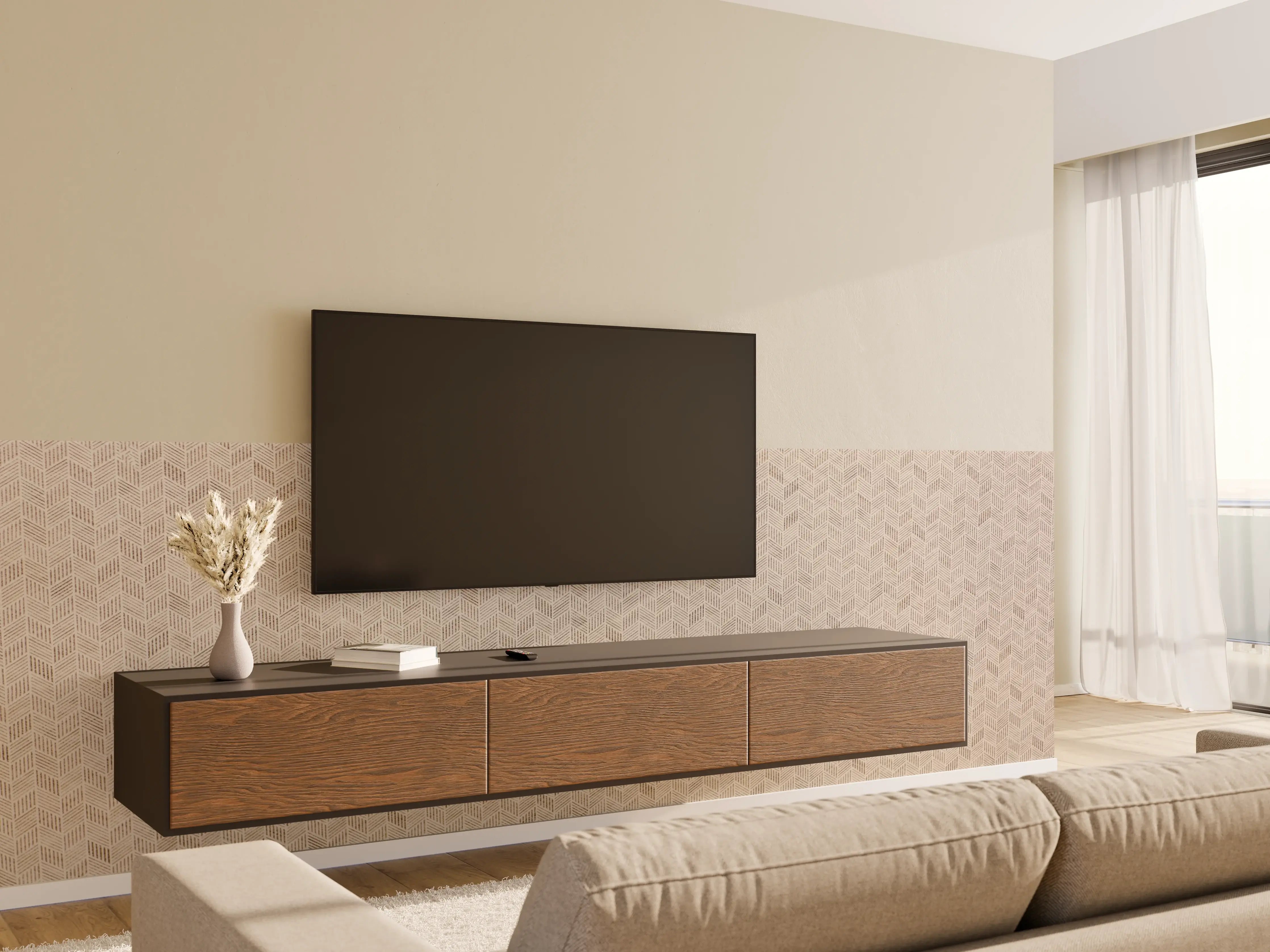 Wandverkleidung Wohnzimmer - Beige Marmoroptik Muster