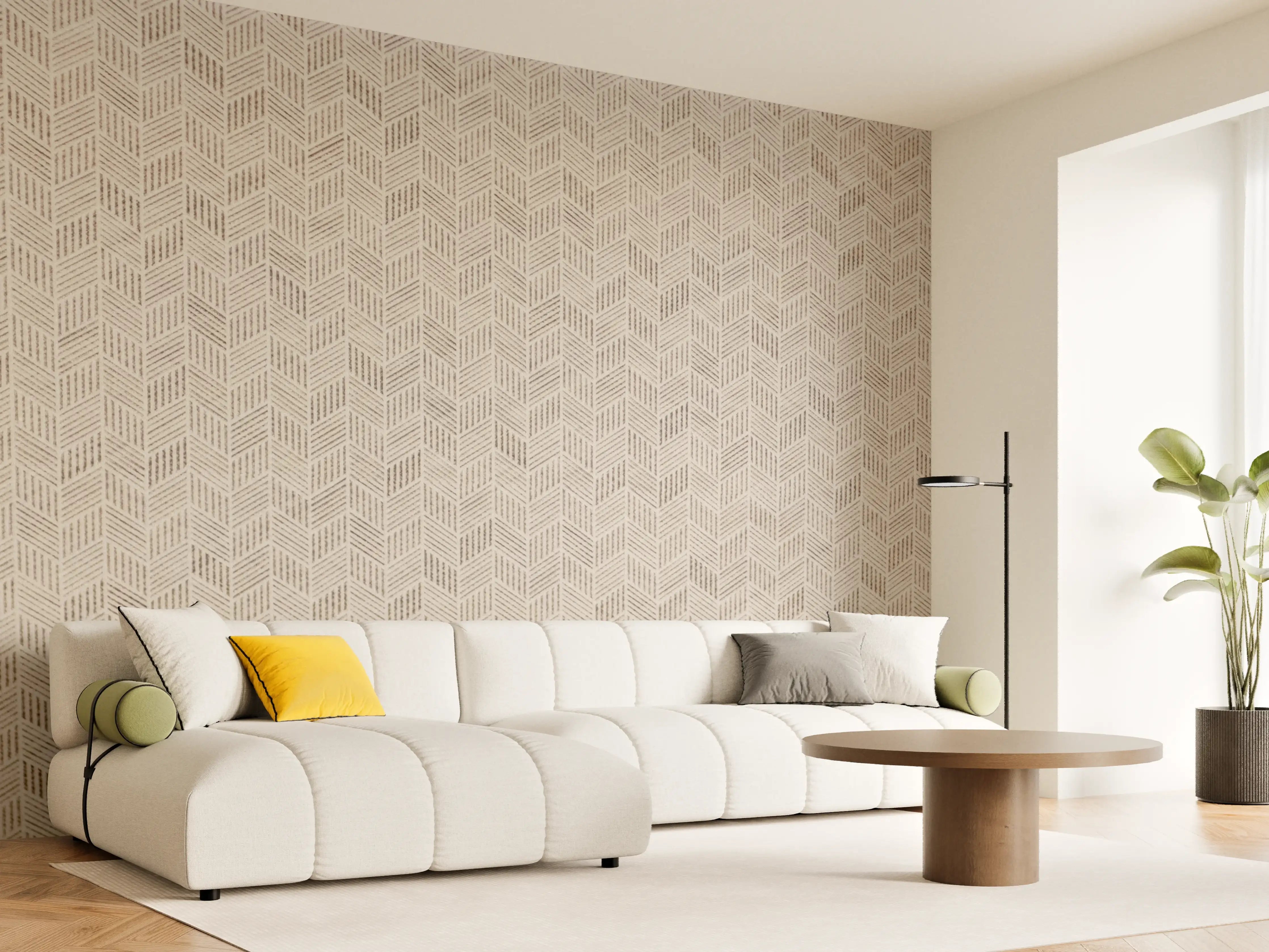 Wandverkleidung Wohnzimmer - Beige Marmoroptik Muster