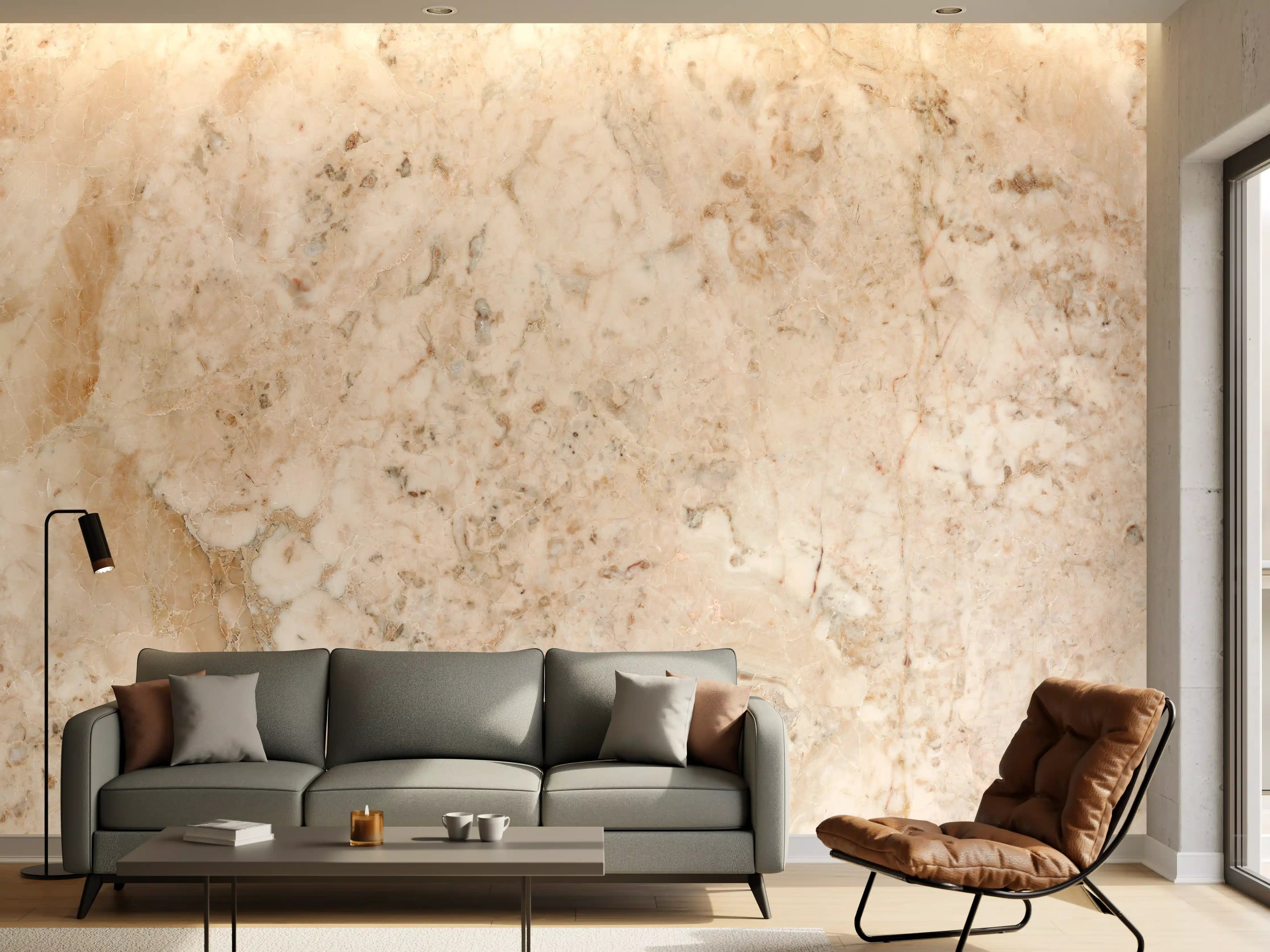 Wandverkleidung Wohnzimmer - Beige Naturmarmor Stein Textur