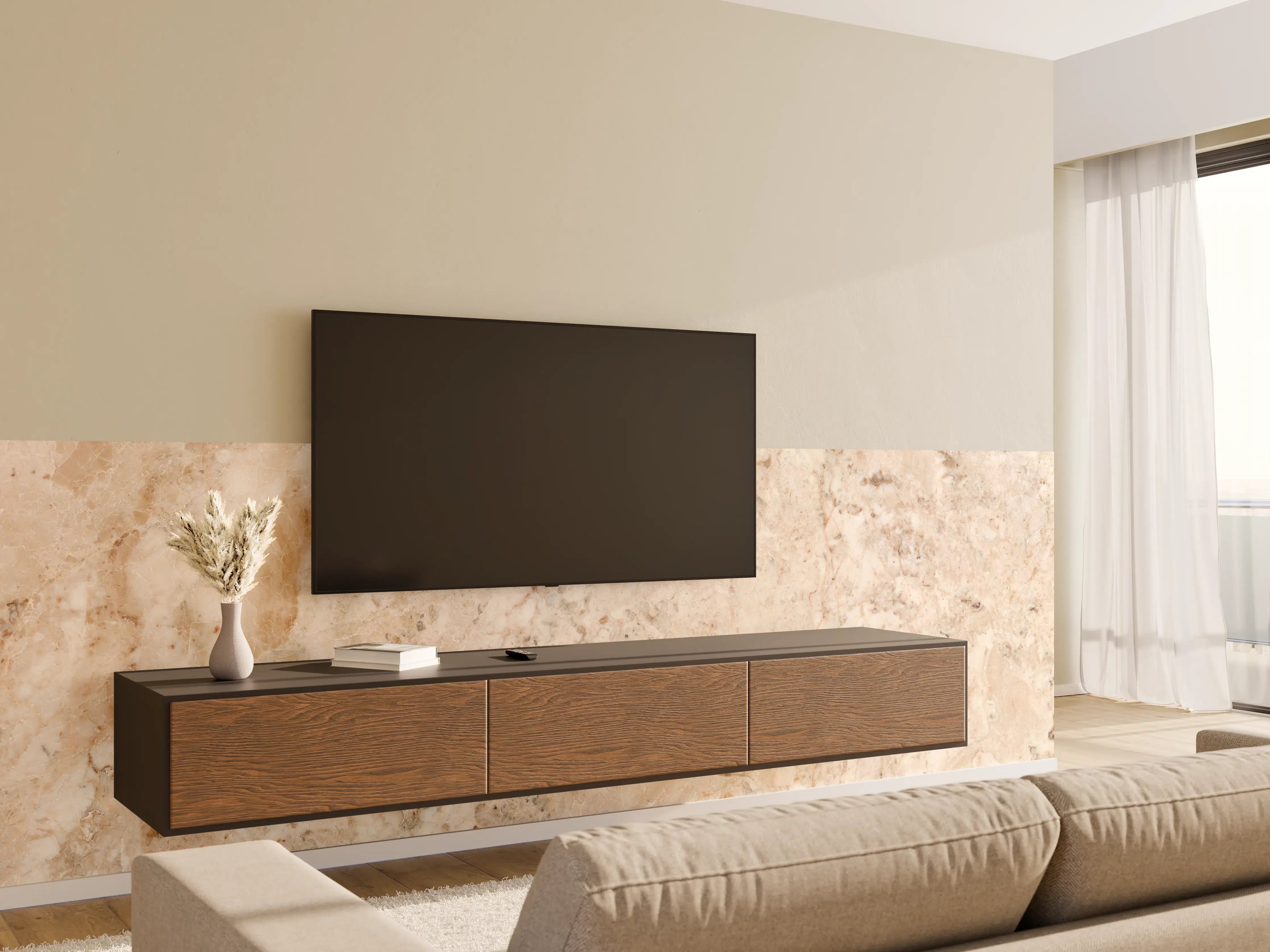 Wandverkleidung Wohnzimmer - Beige Naturmarmor Stein Textur