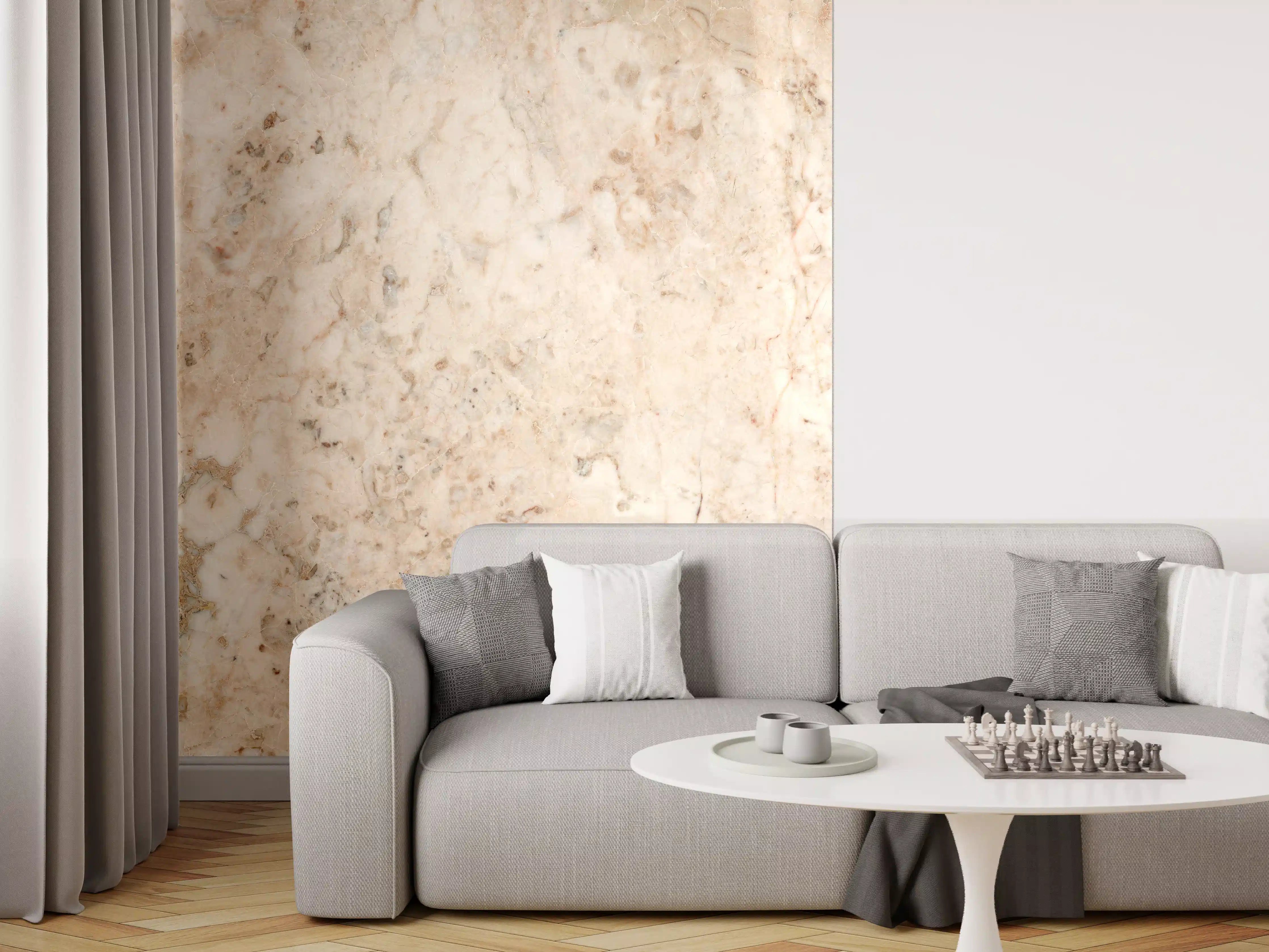 Wandverkleidung Wohnzimmer - Beige Naturmarmor Stein Textur