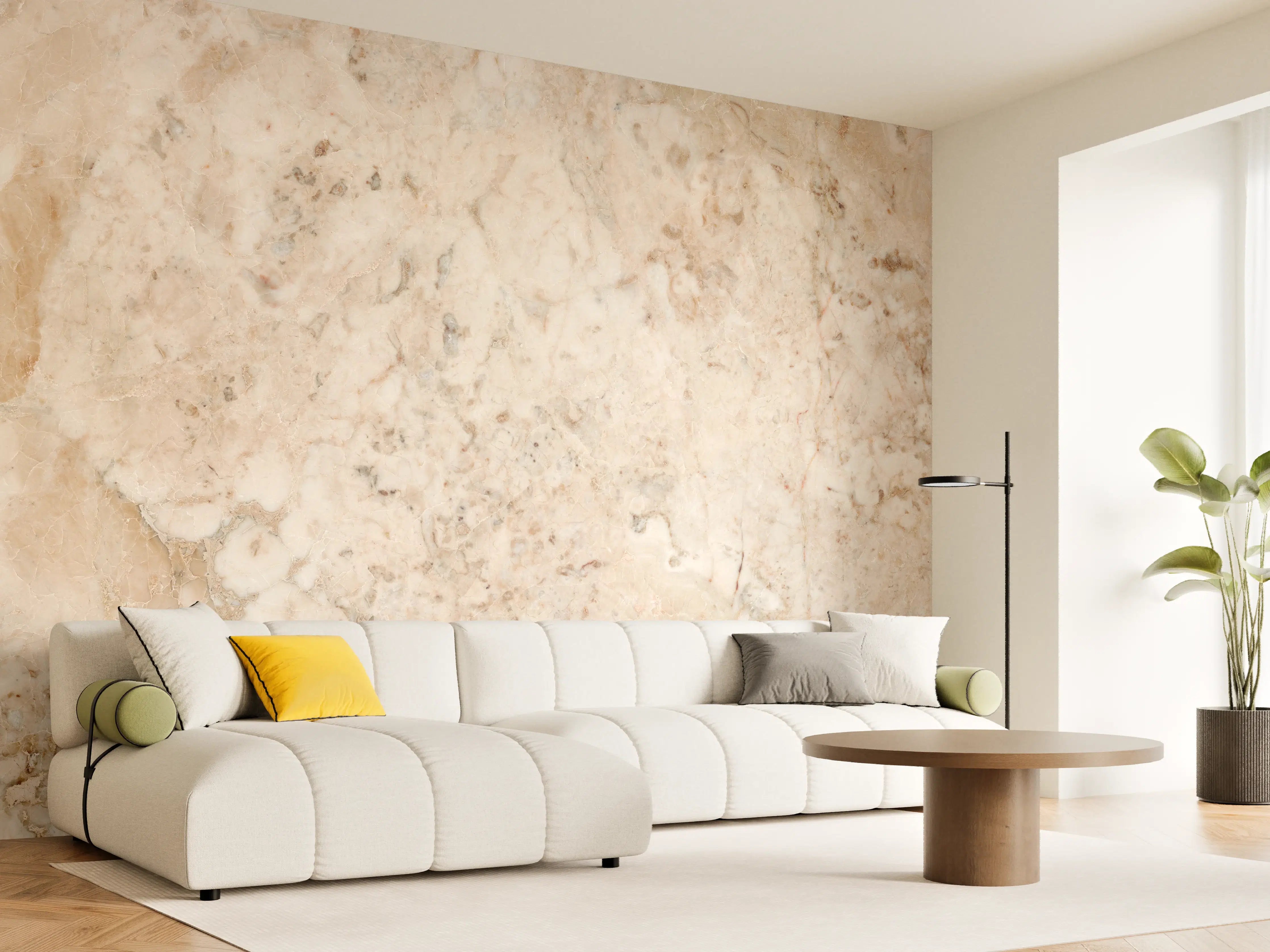 Wandverkleidung Wohnzimmer - Beige Naturmarmor Stein Textur