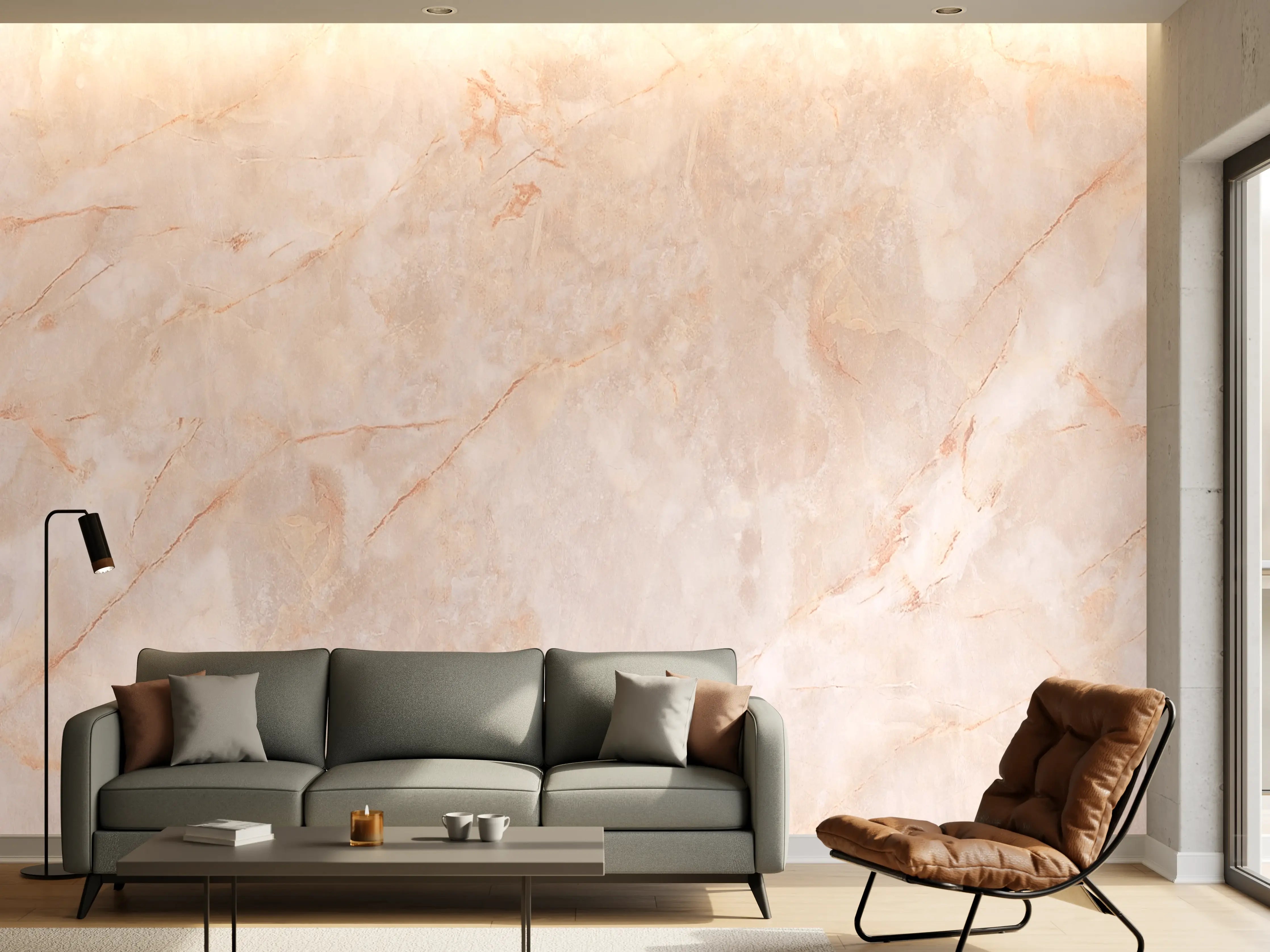 Wandverkleidung Wohnzimmer - Beige-Rosa Marmorstein