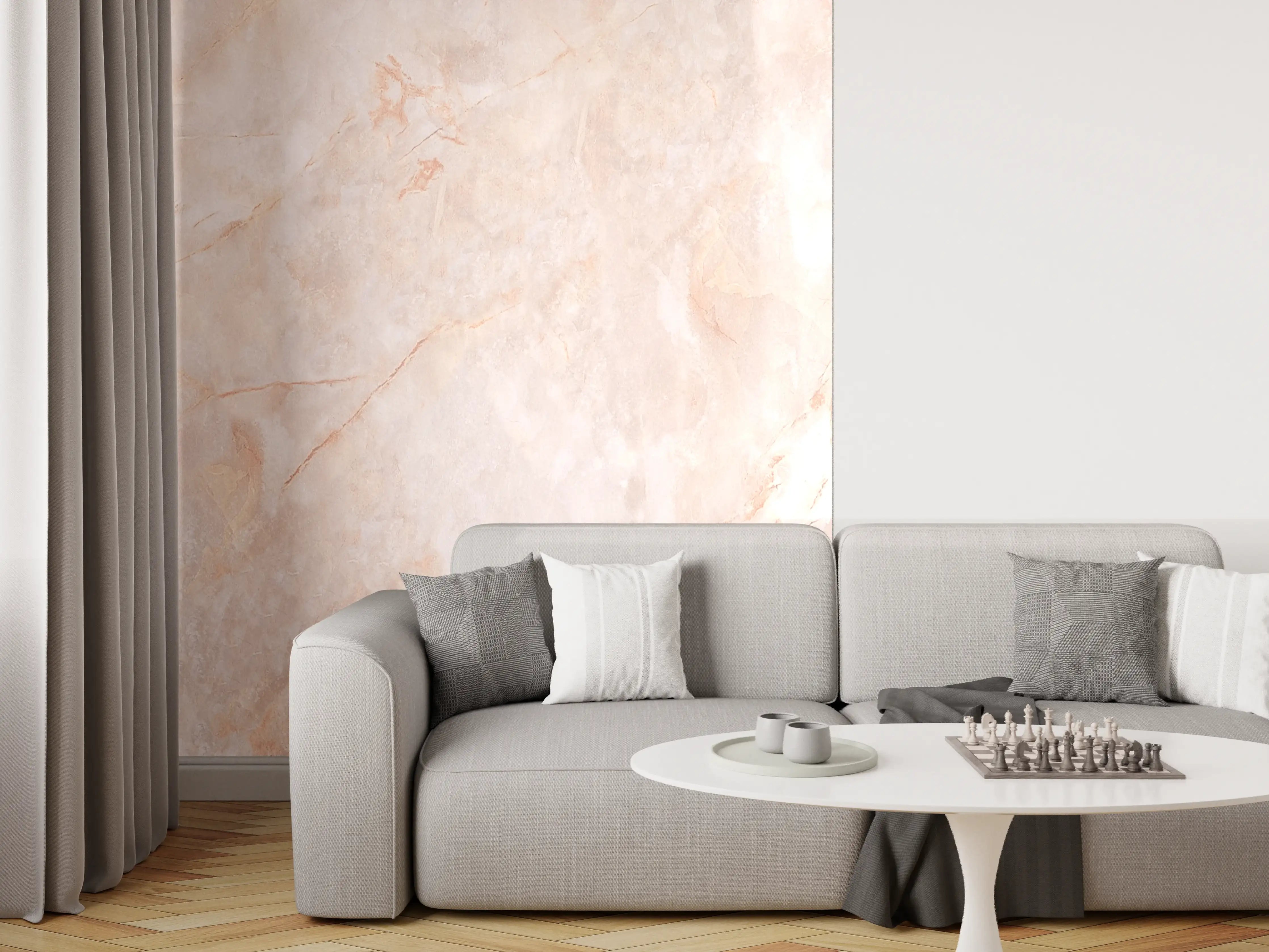 Wandverkleidung Wohnzimmer - Beige-Rosa Marmorstein