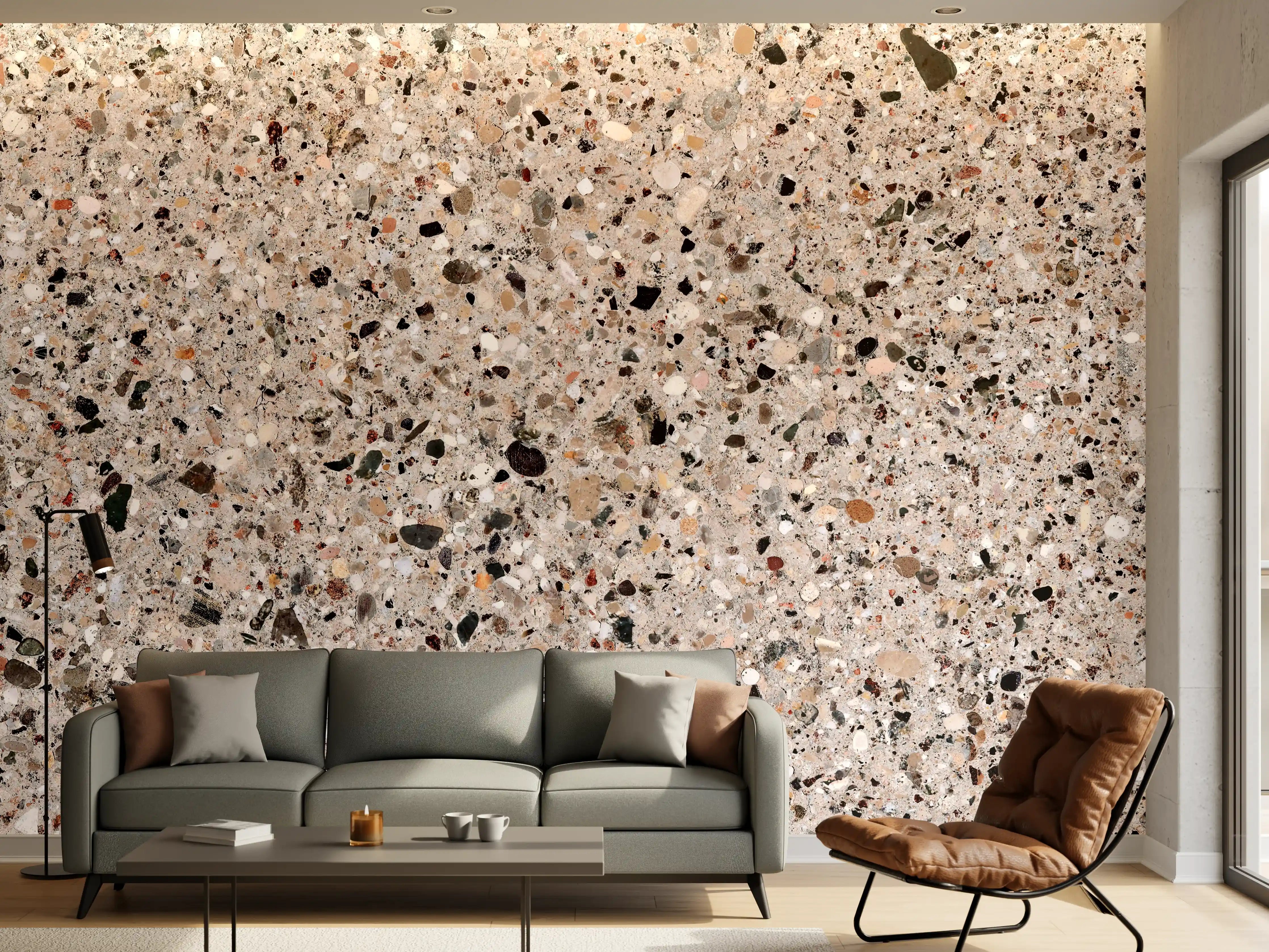 Wandverkleidung Wohnzimmer - Beige Steinterrazzo Textur