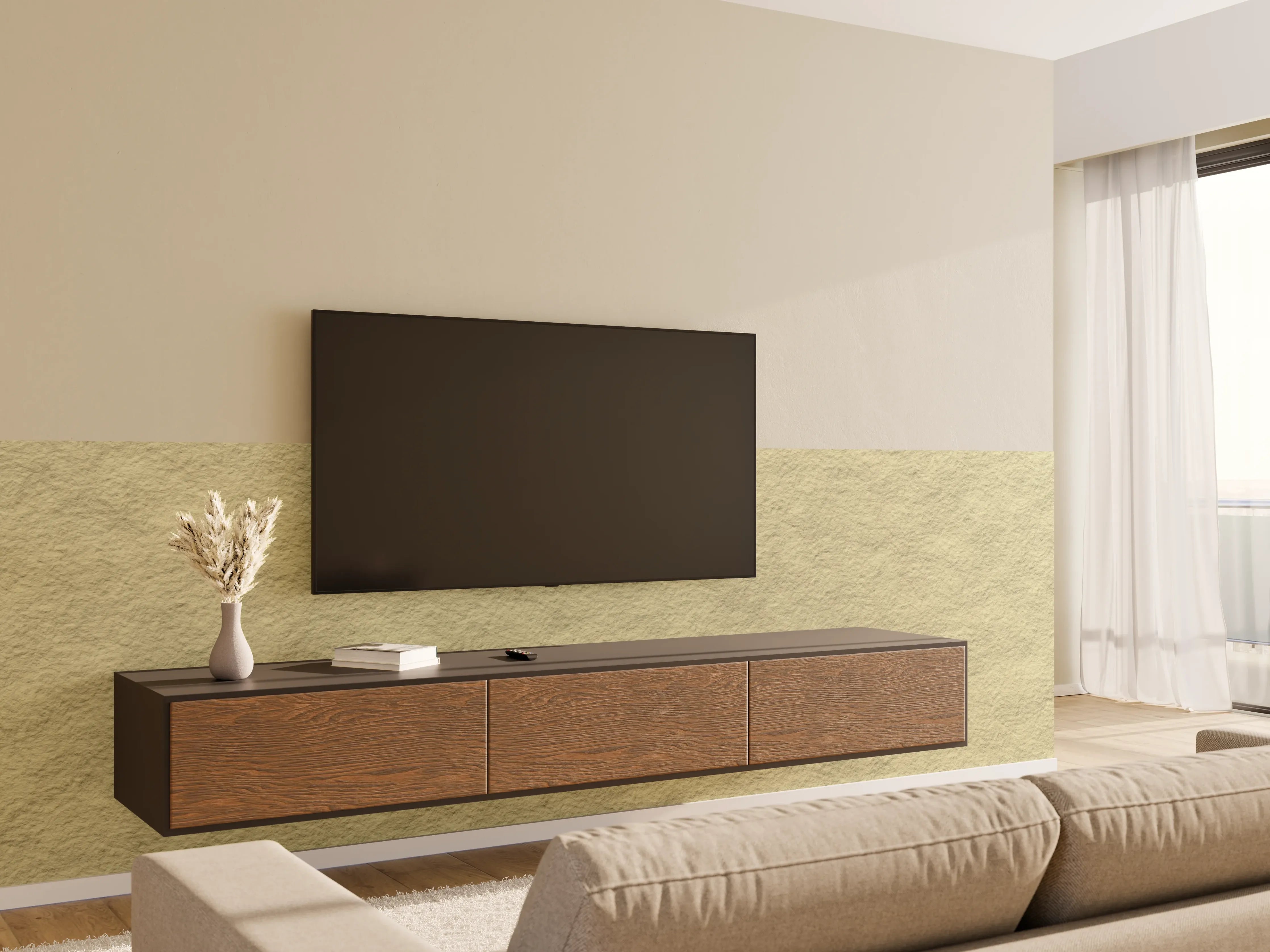 Wandverkleidung Wohnzimmer - Beige Struktur mit Textur