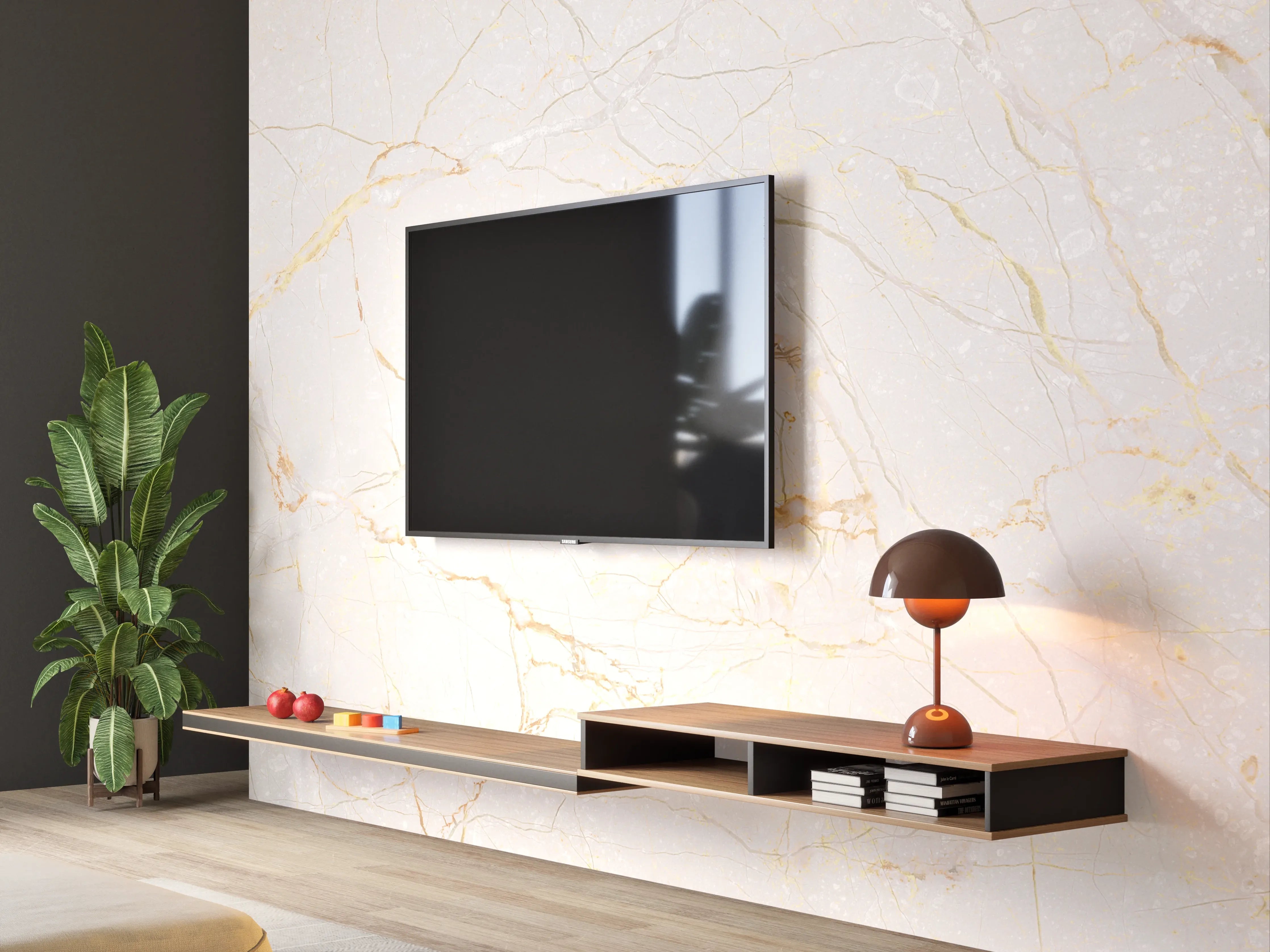 Wandverkleidung Wohnzimmer - Beigefarbiger Marmor