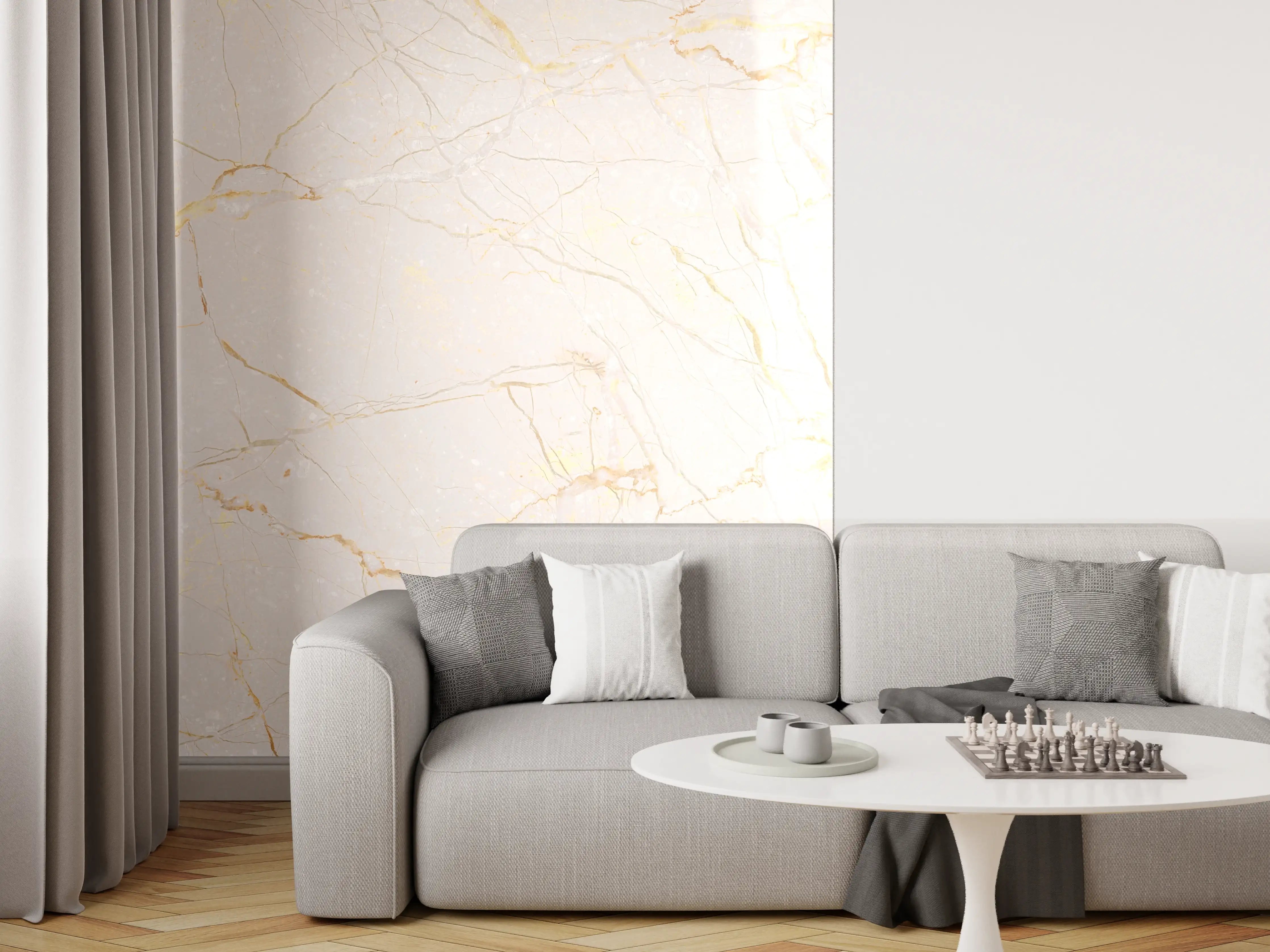 Wandverkleidung Wohnzimmer - Beigefarbiger Marmor