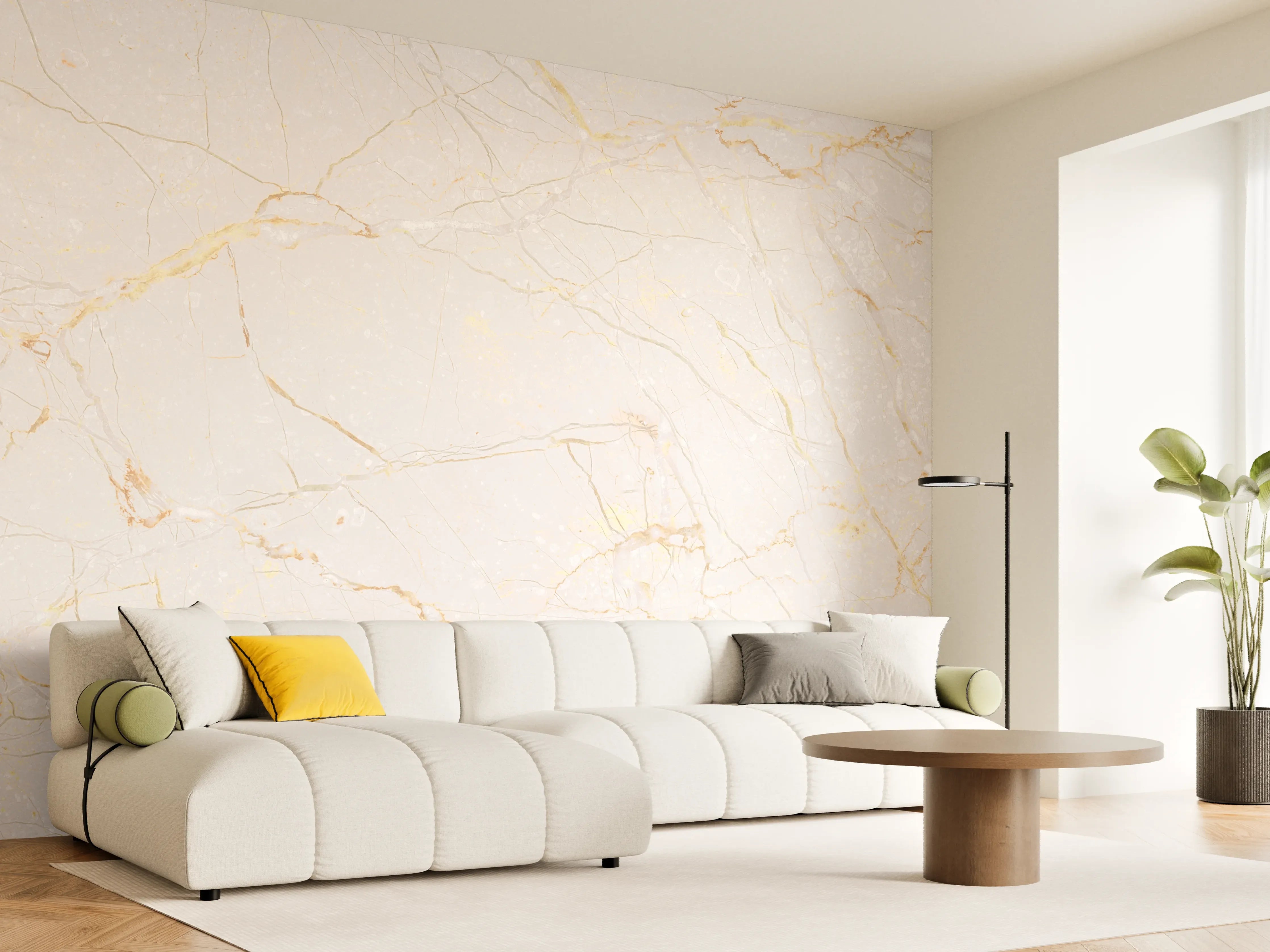 Wandverkleidung Wohnzimmer - Beigefarbiger Marmor