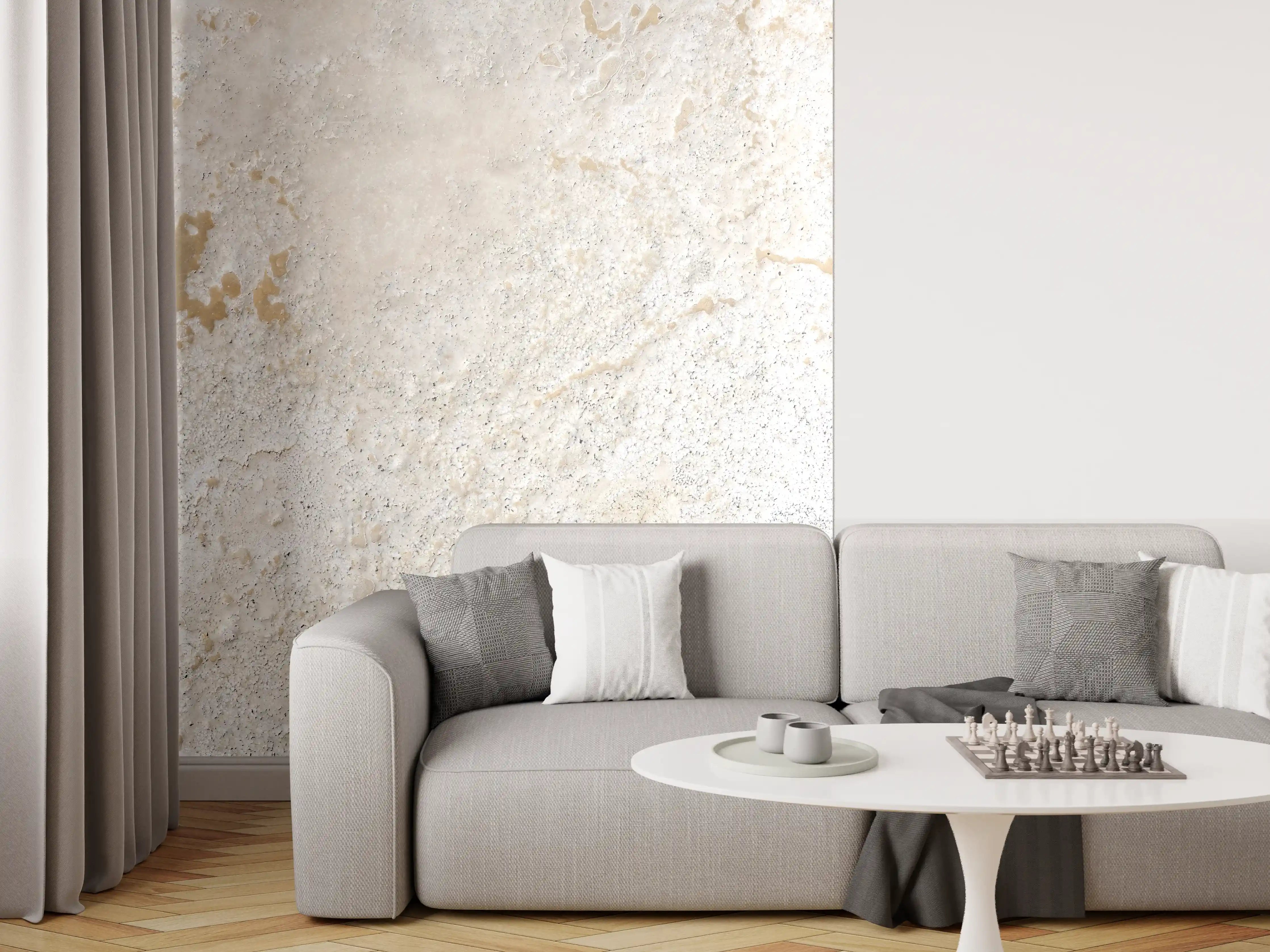 Wandverkleidung Wohnzimmer - Beiger Kalkstein