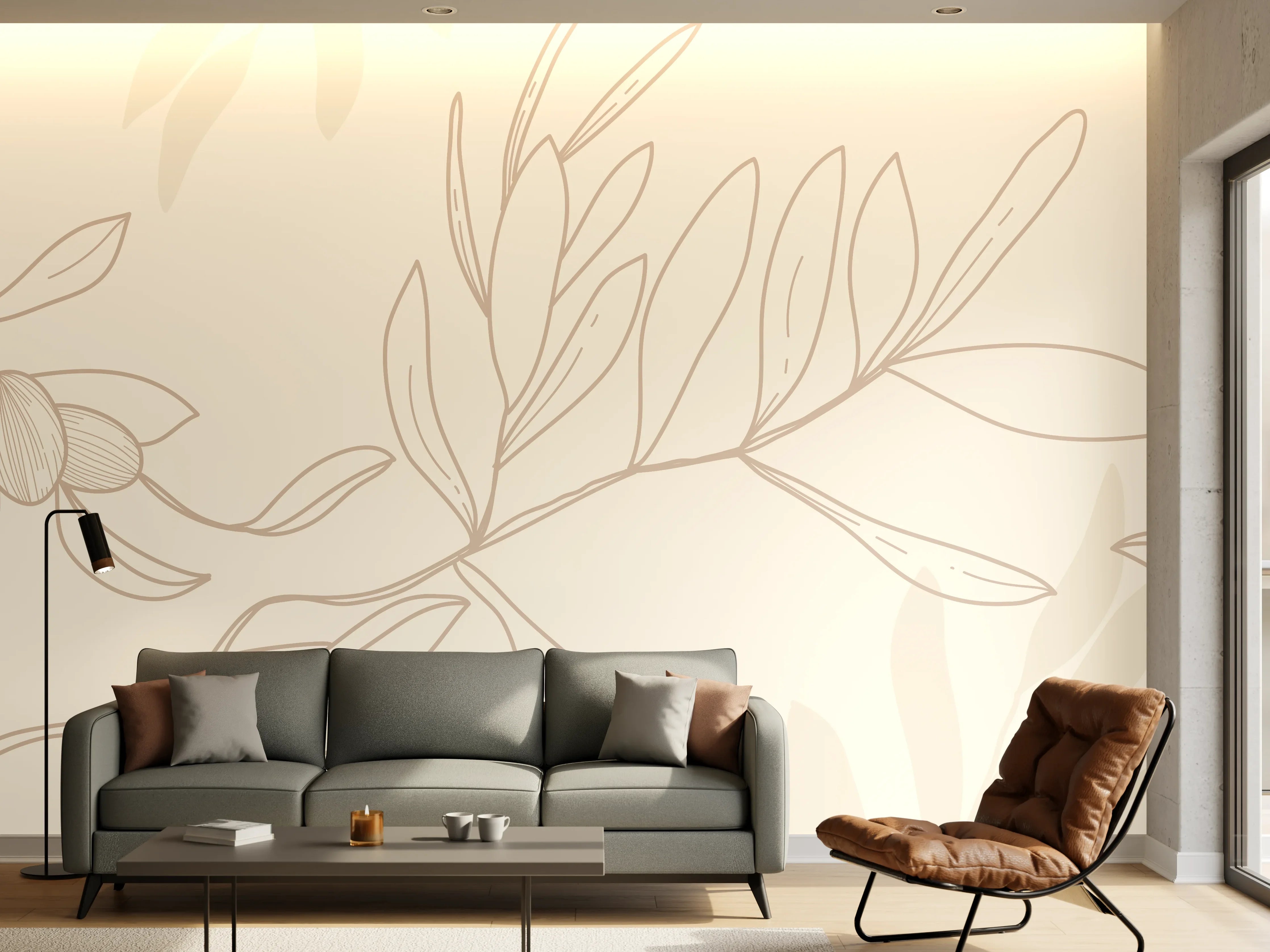 Wandverkleidung Wohnzimmer - Beiger Olivenzweig
