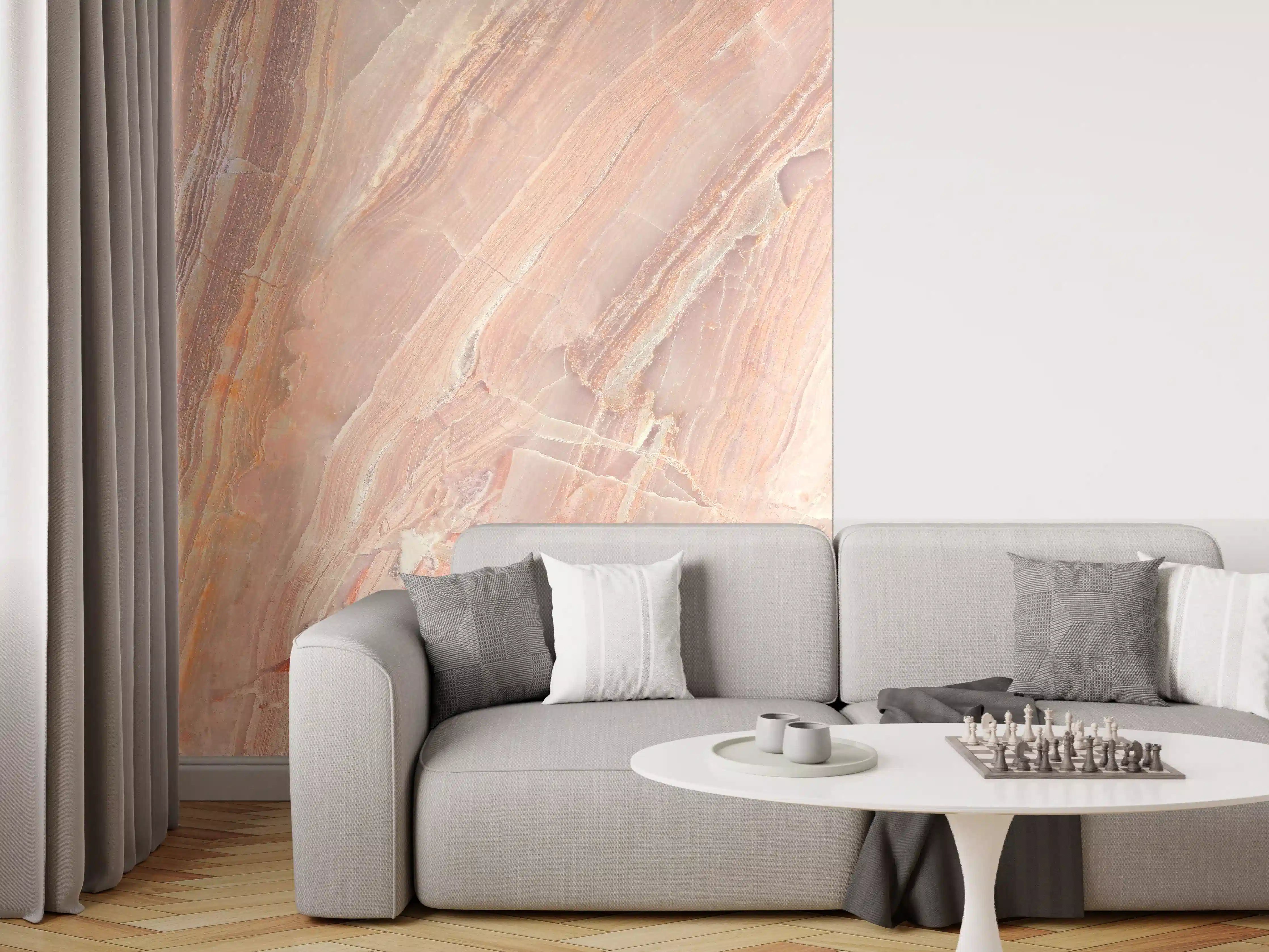 Wandverkleidung Wohnzimmer - Beiges Marmor Design - Nahaufnahme