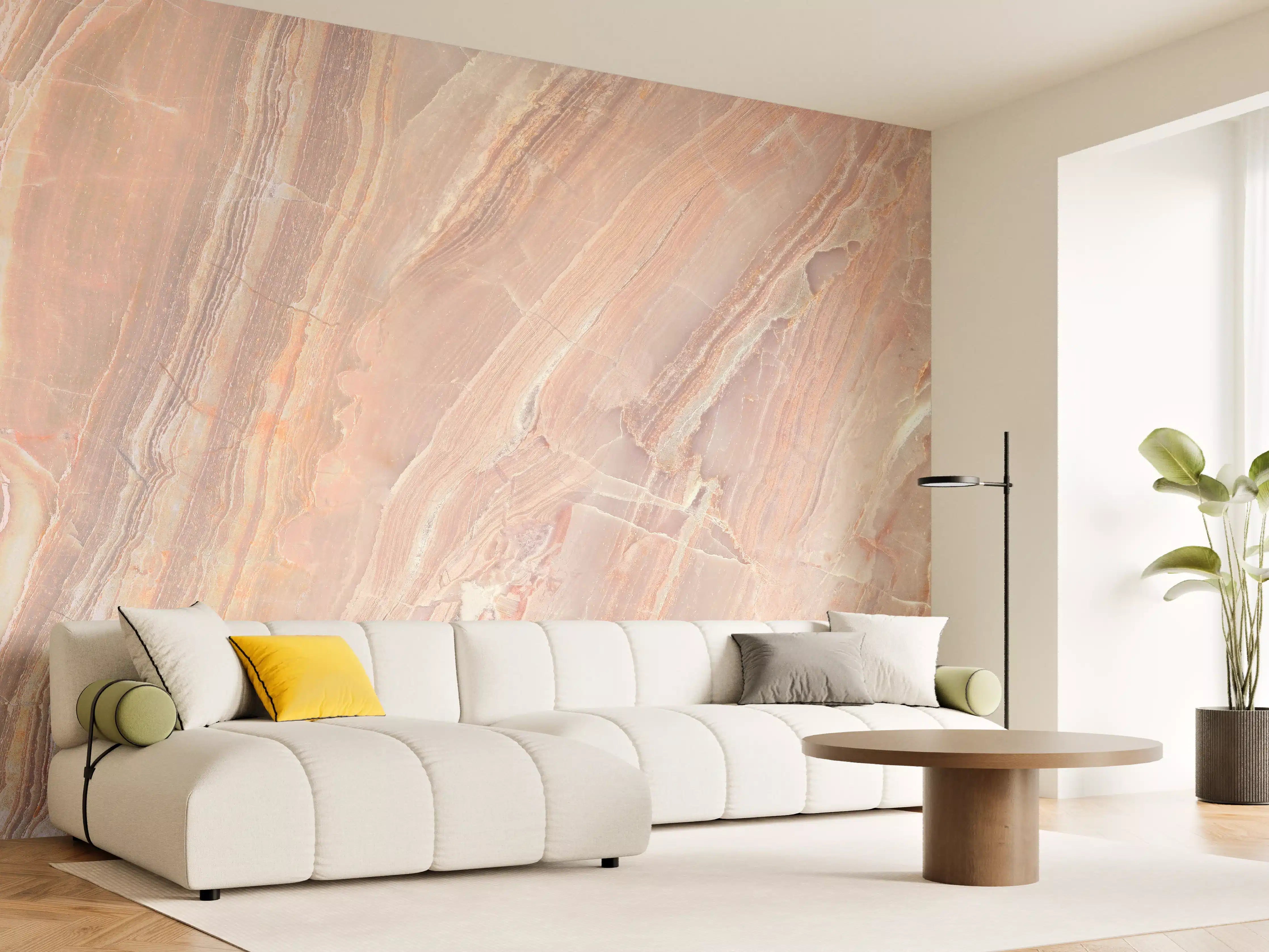 Wandverkleidung Wohnzimmer - Beiges Marmor Design - Nahaufnahme