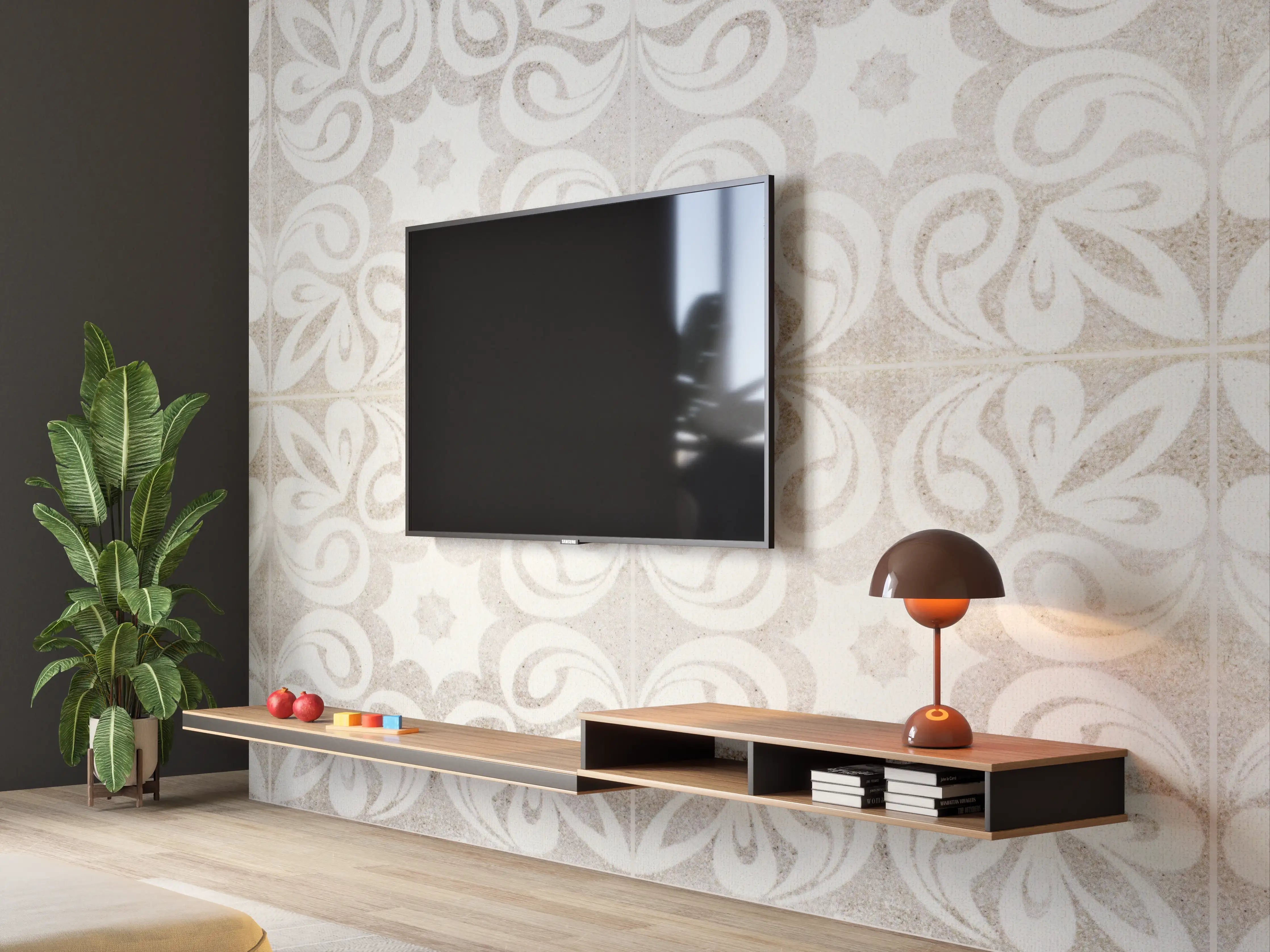 Wandverkleidung Wohnzimmer - Beiges quadratisches Mosaikmotiv