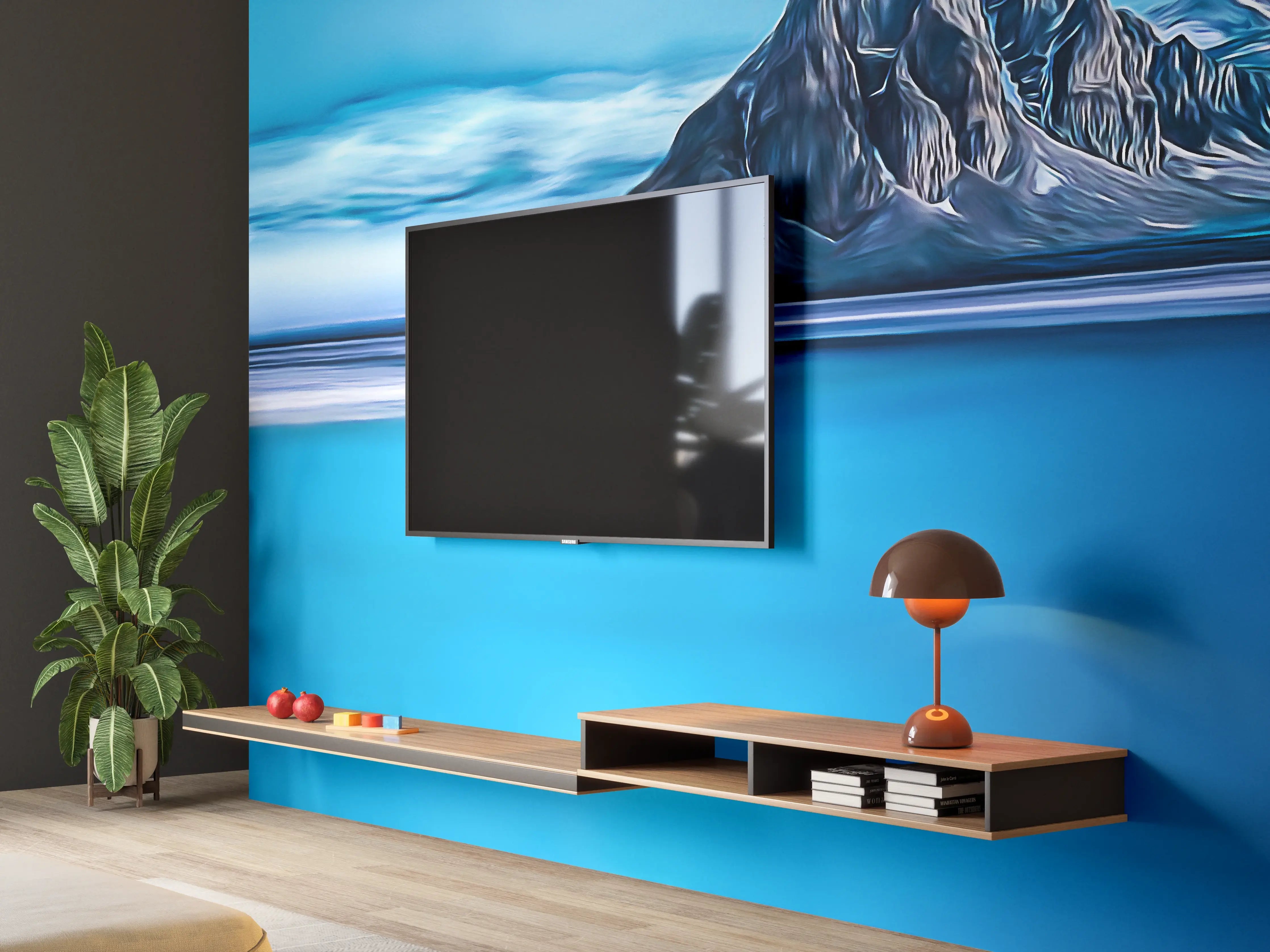 Wandverkleidung Wohnzimmer - Berg im Meer bei Dämmerung