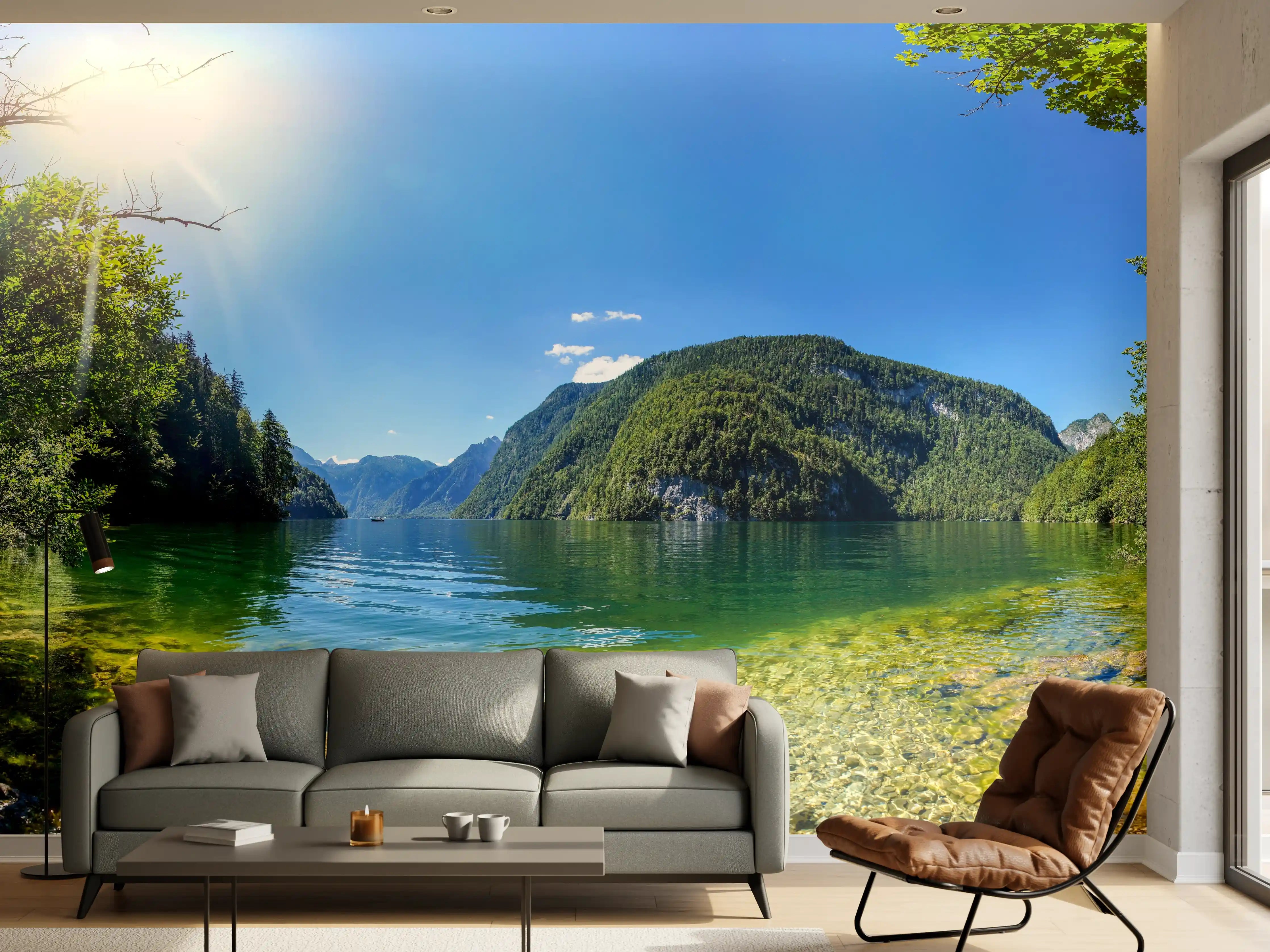Wandverkleidung Wohnzimmer - Berge Alpen Königsee Österreich