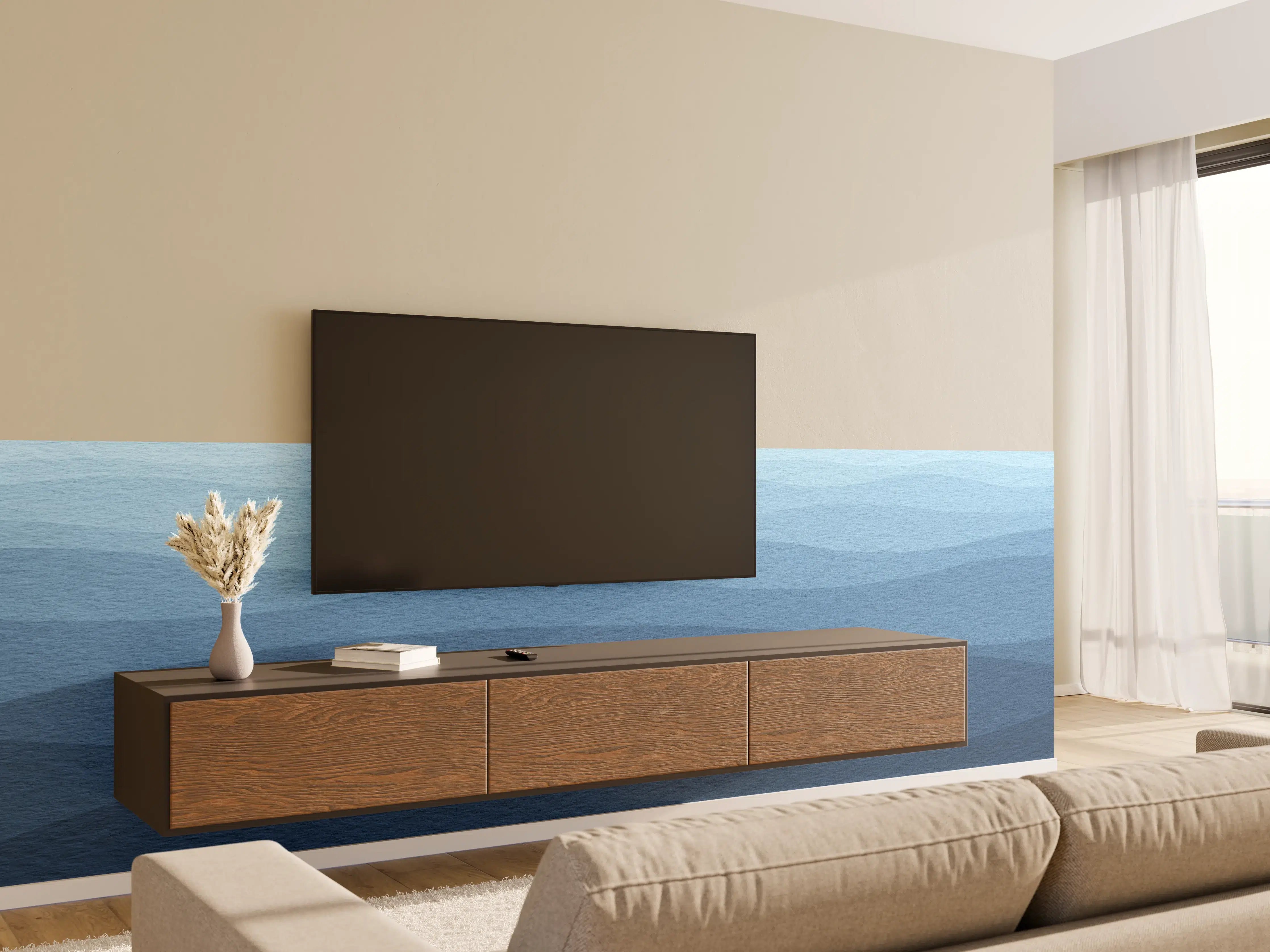Wandverkleidung Wohnzimmer - Beruhigende Blau-Gradient-Wellen-Textur