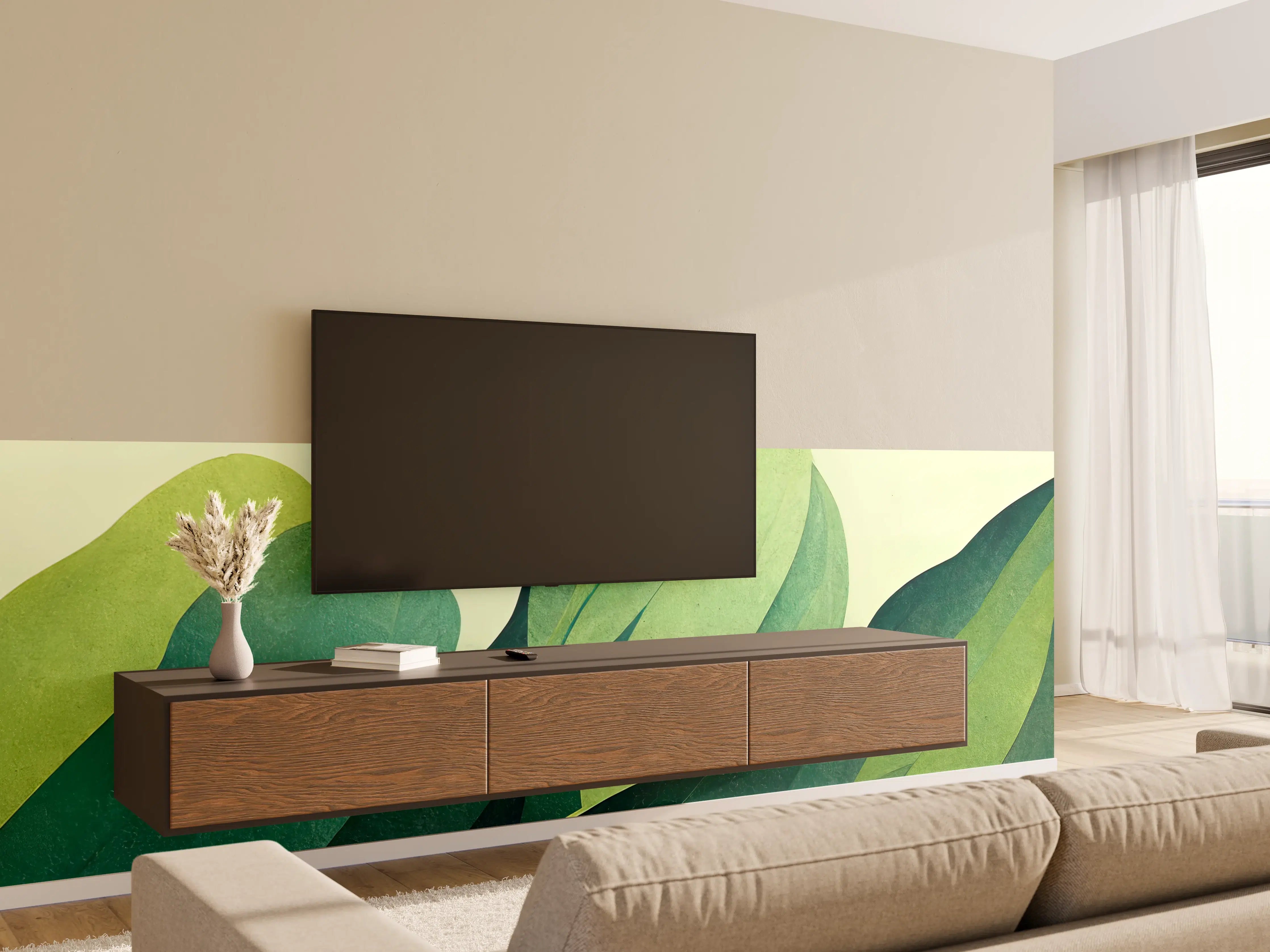 Wandverkleidung Wohnzimmer - Beruhigender Naturblick mit grünen Blättern