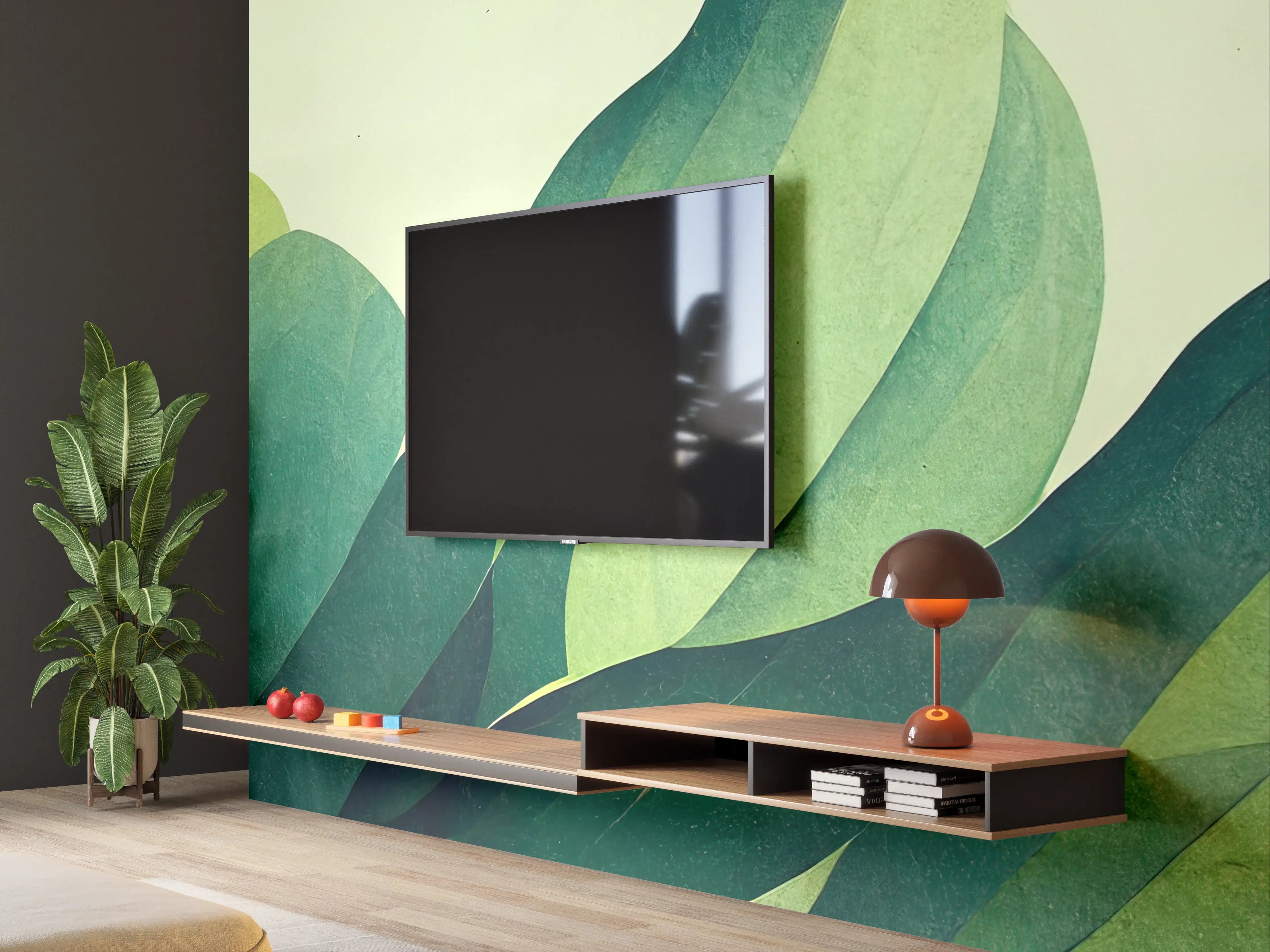 Wandverkleidung Wohnzimmer - Beruhigender Naturblick mit grünen Blättern
