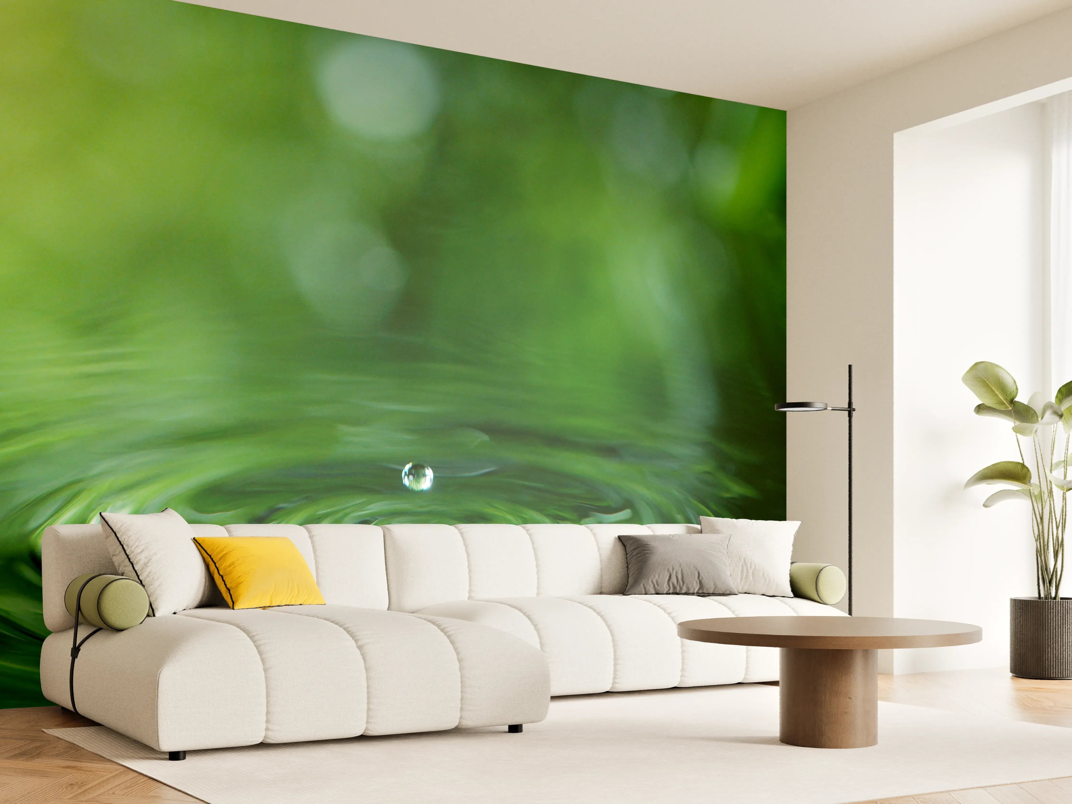 Wandverkleidung Wohnzimmer - Beruhigender Wasserreflex in Grün