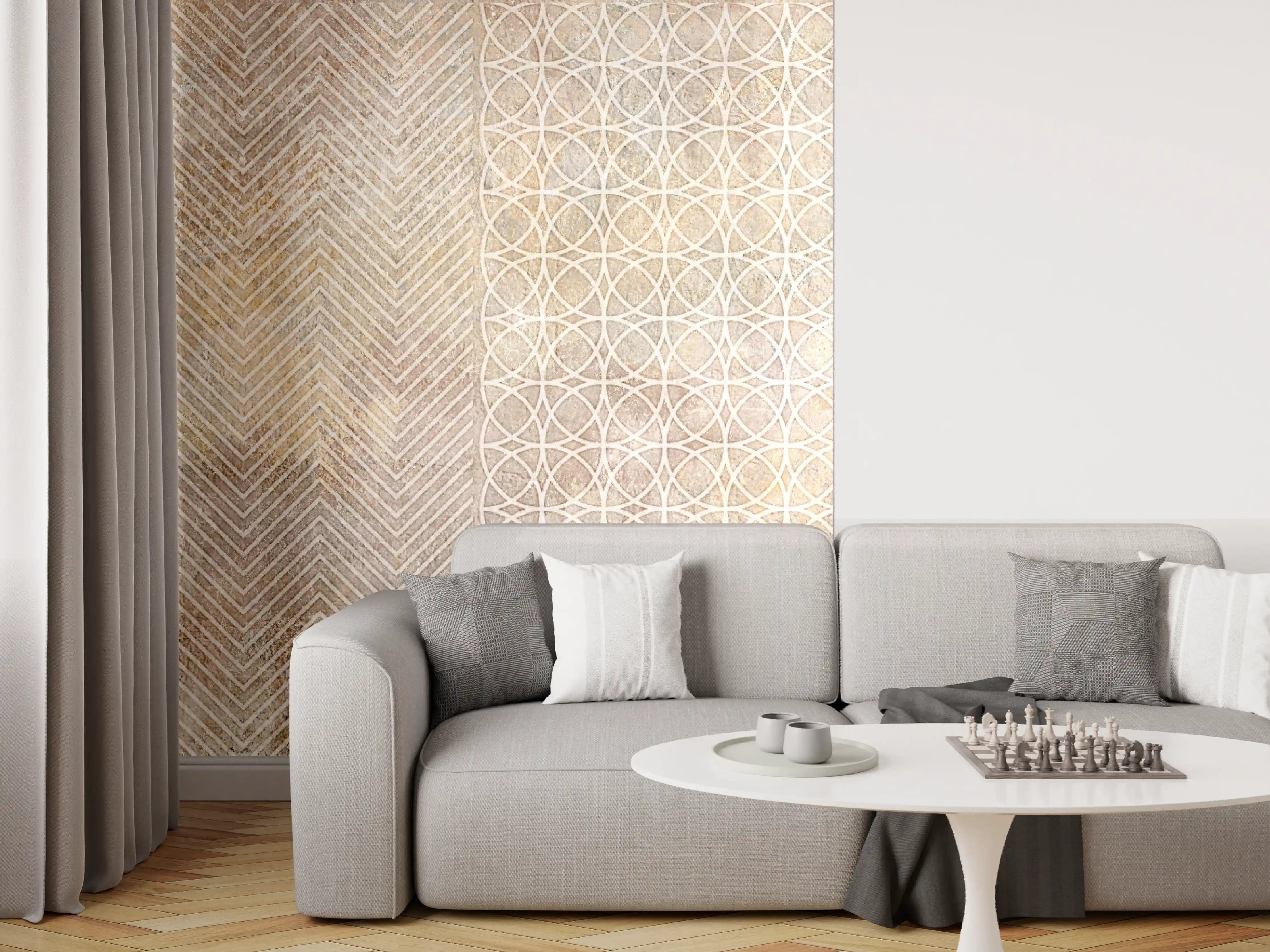 Wandverkleidung Wohnzimmer - Betonstein Mosaikfliesen Zement