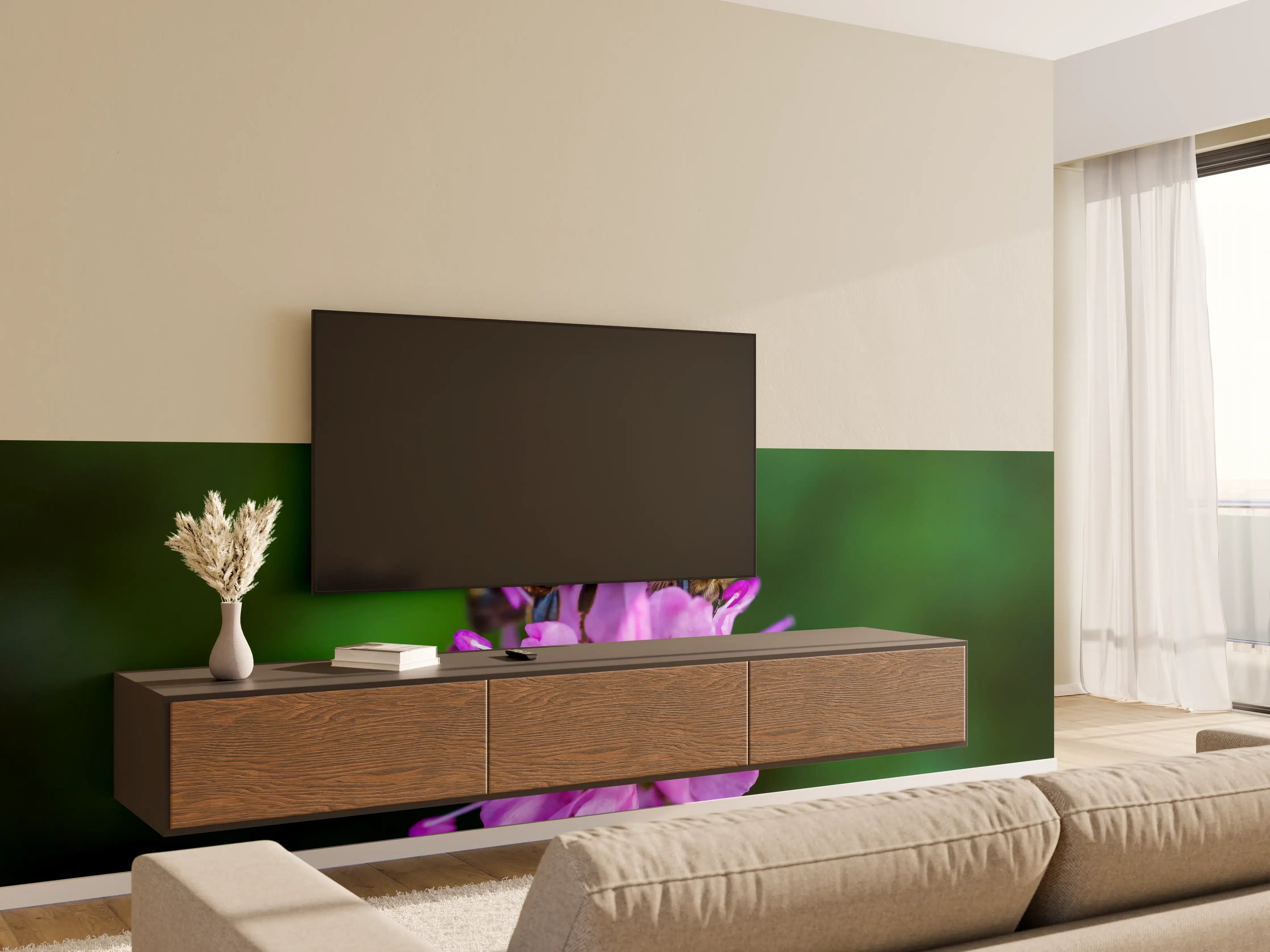 Wandverkleidung Wohnzimmer - Biene auf lila Blüte
