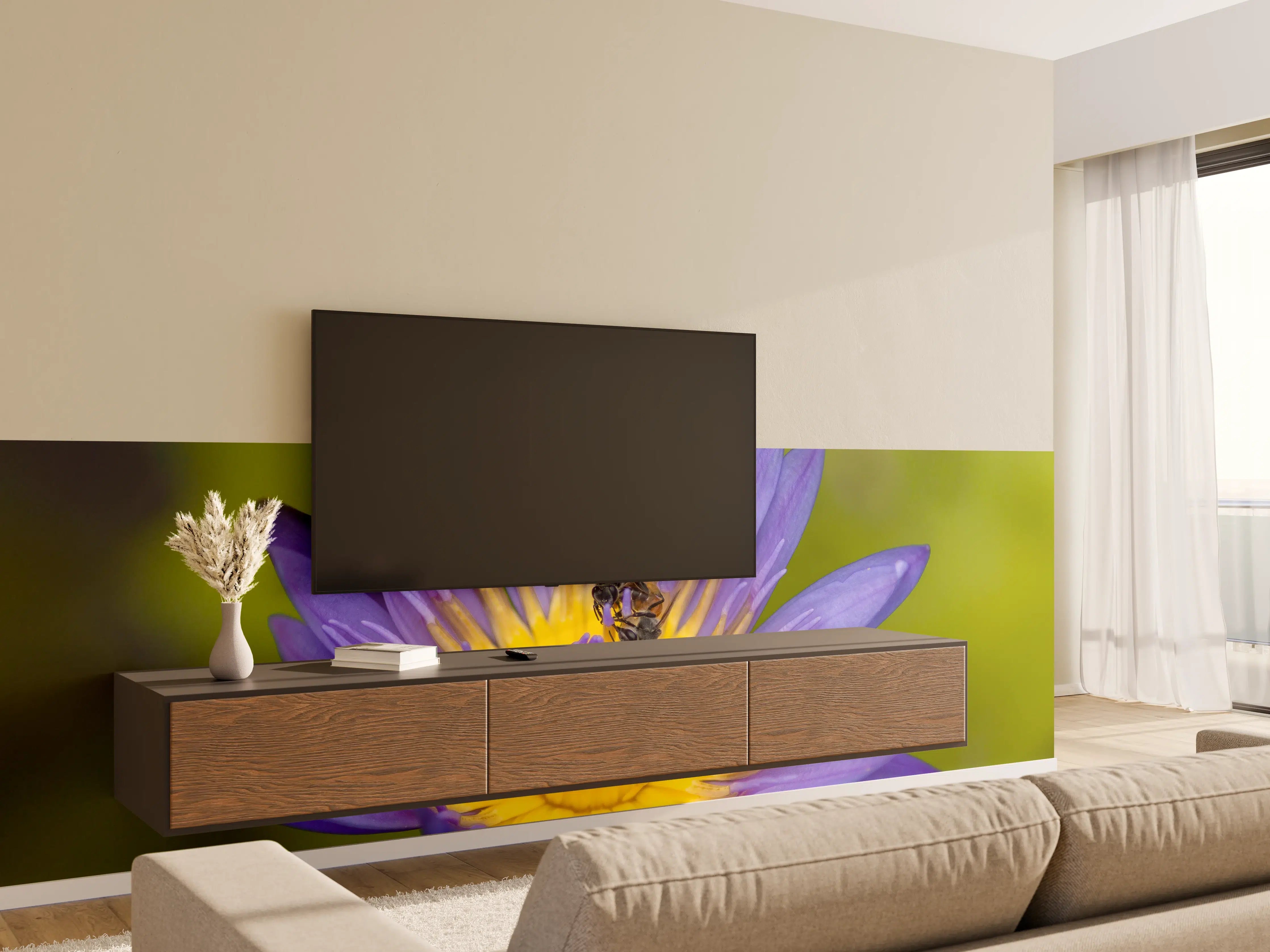 Wandverkleidung Wohnzimmer - Biene sammelt Nektar
