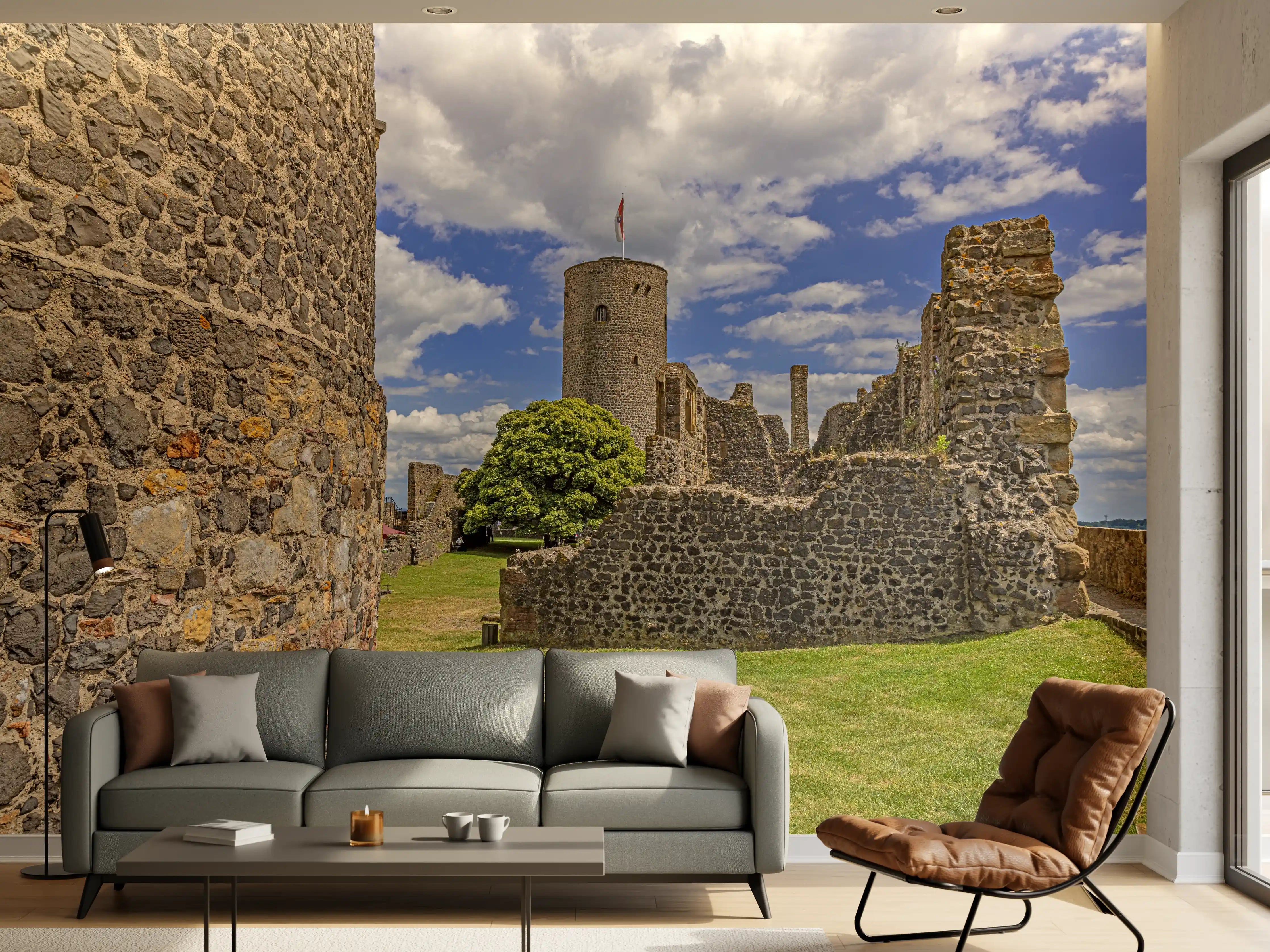 Wandverkleidung Wohnzimmer - Bild von der Burgruine Münzenberg in Hessen