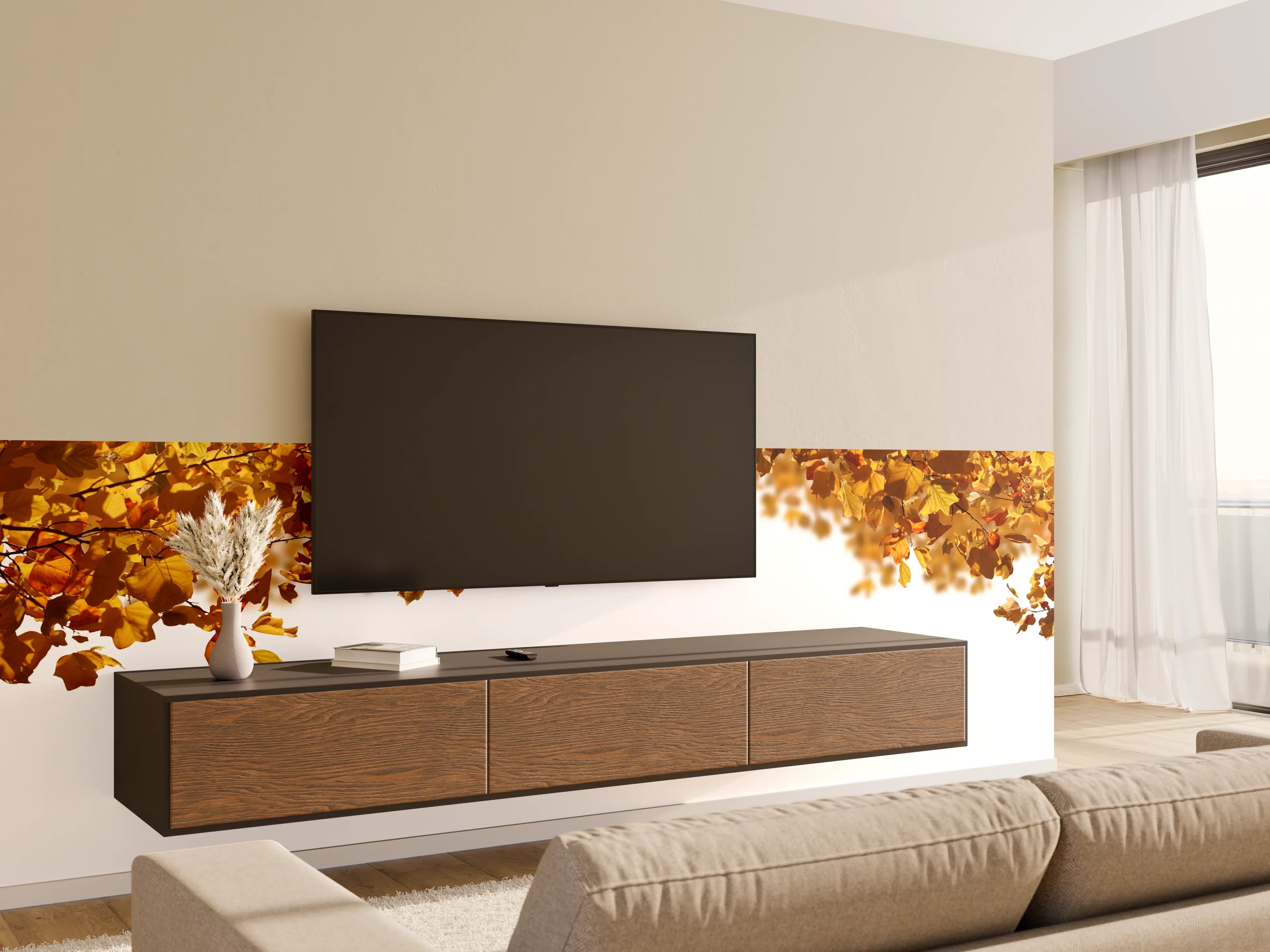 Wandverkleidung Wohnzimmer - Blätter im Herbst