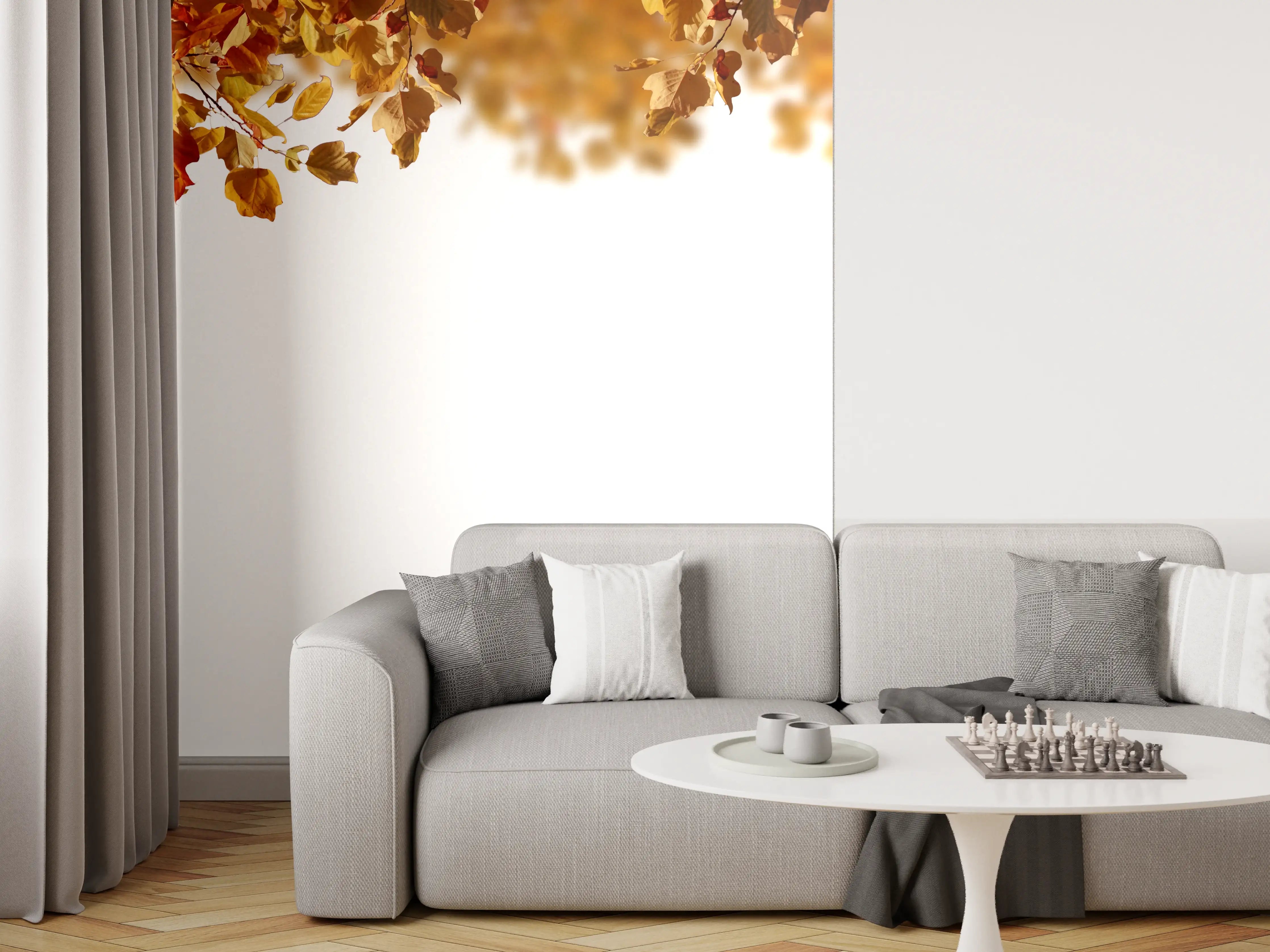 Wandverkleidung Wohnzimmer - Blätter im Herbst