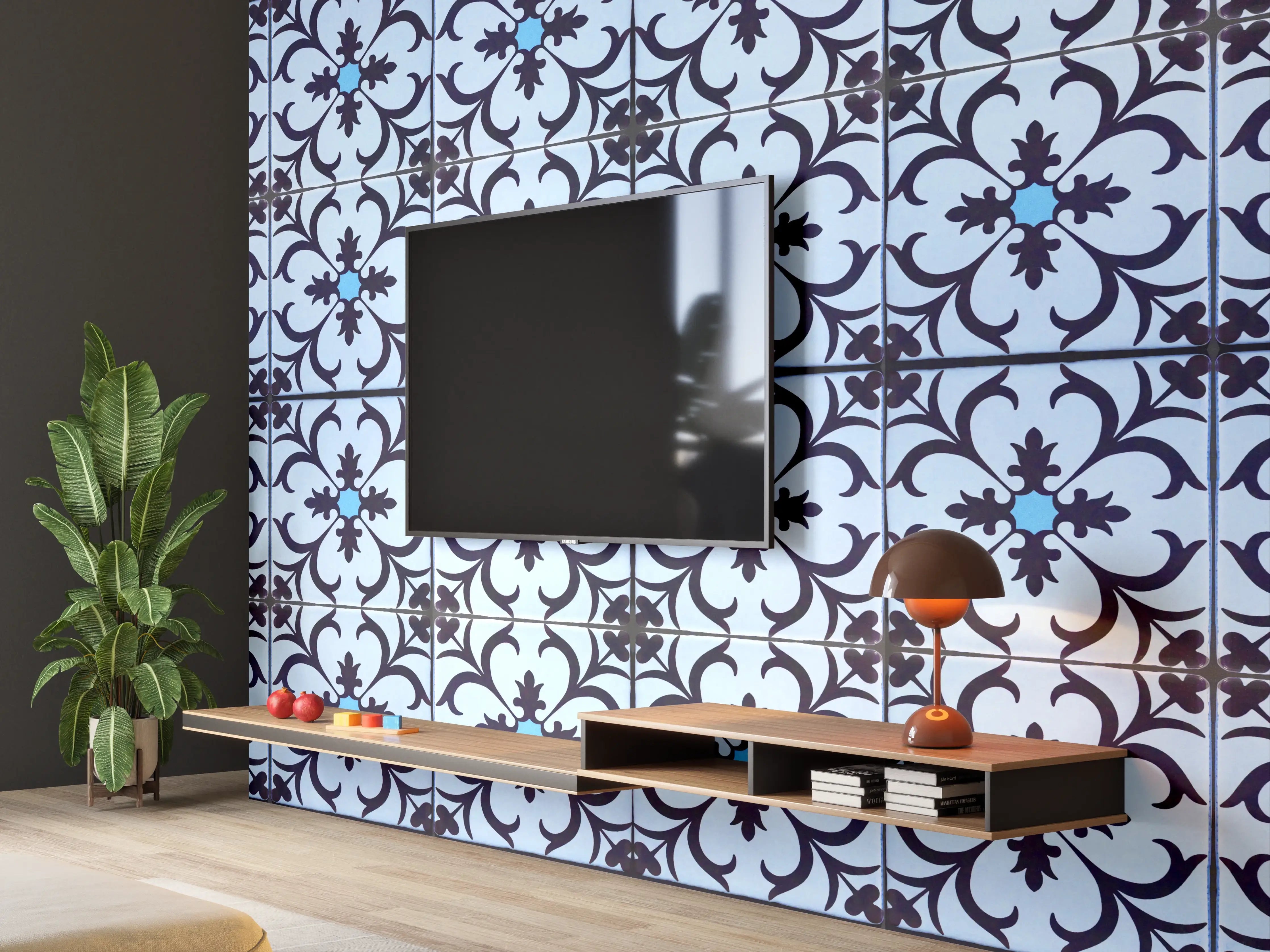 Wandverkleidung Wohnzimmer - Bläulich traditionelles Mosaik Motiv