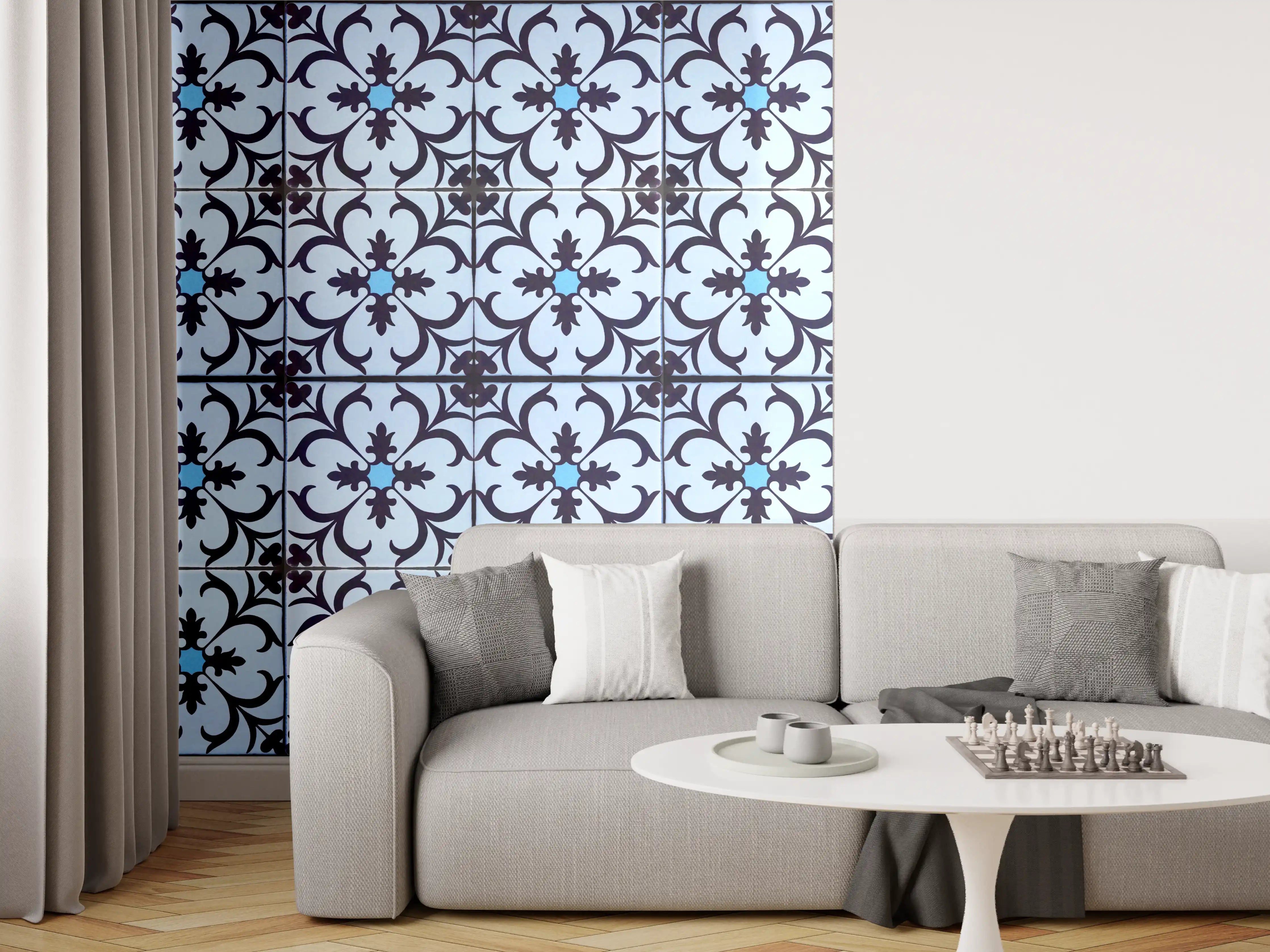 Wandverkleidung Wohnzimmer - Bläulich traditionelles Mosaik Motiv