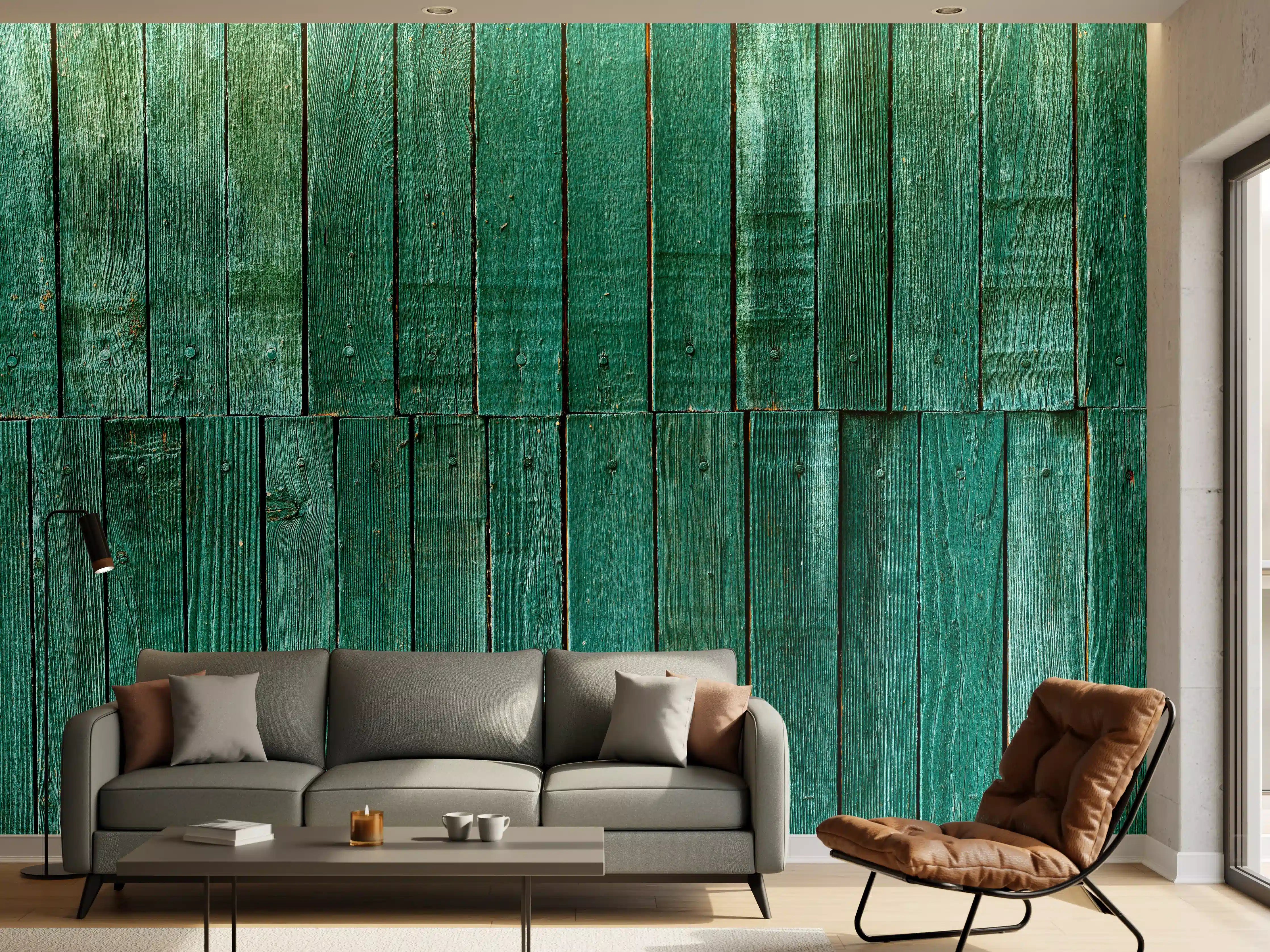Wandverkleidung Wohnzimmer - Bläuliche Holzbretter