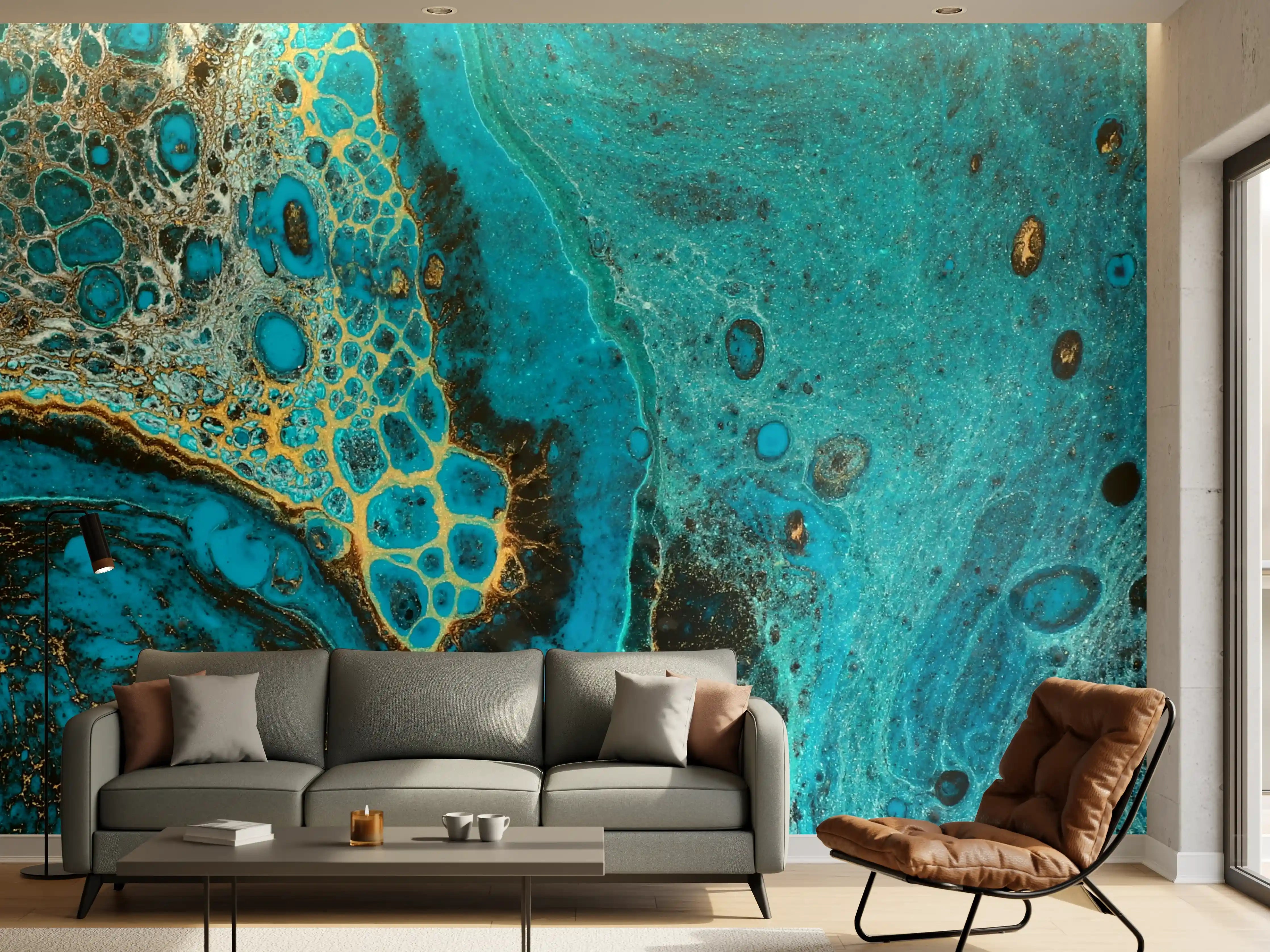 Wandverkleidung Wohnzimmer - Bläulicher Marmor