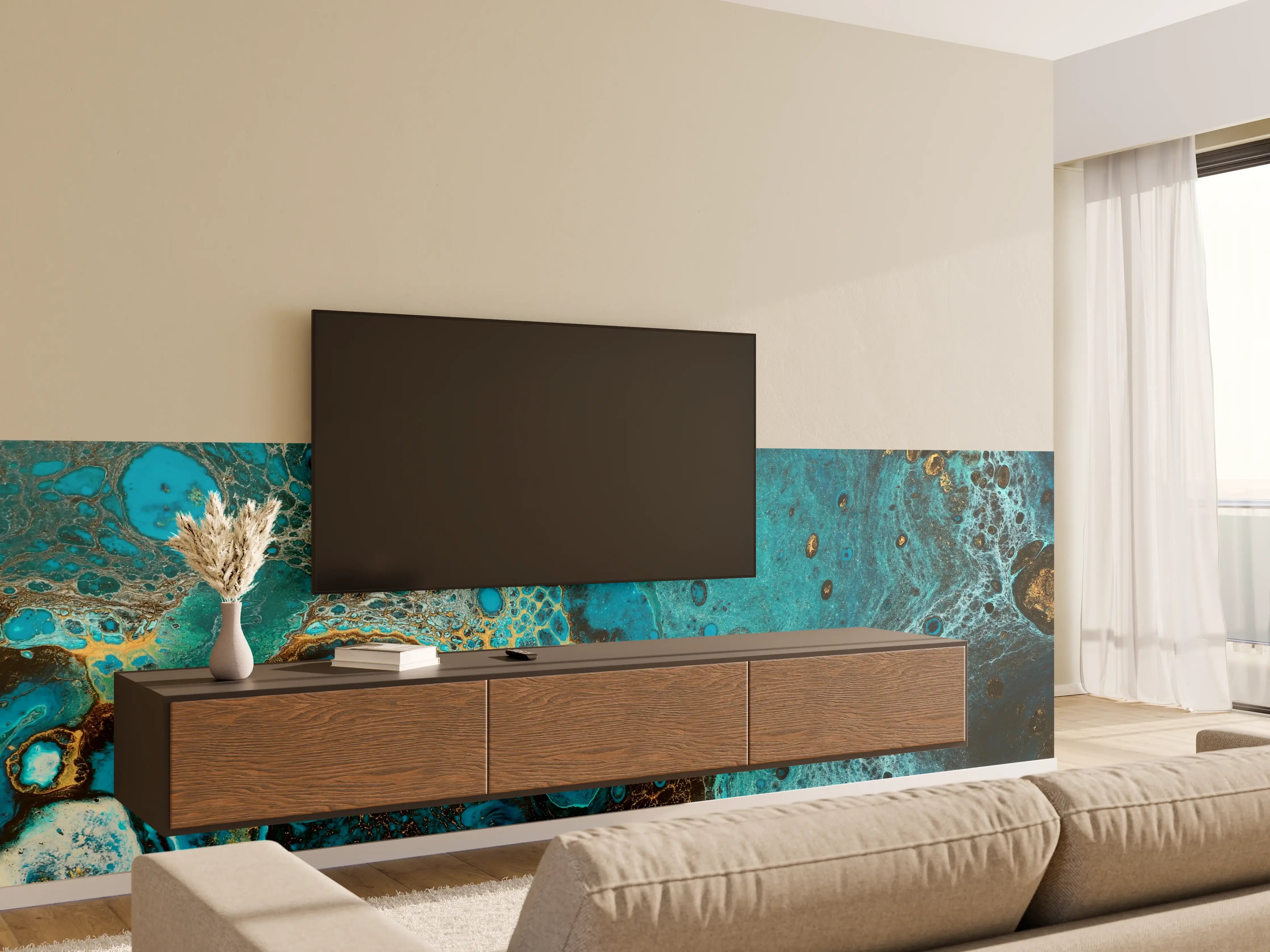 Wandverkleidung Wohnzimmer - Bläulicher Marmor