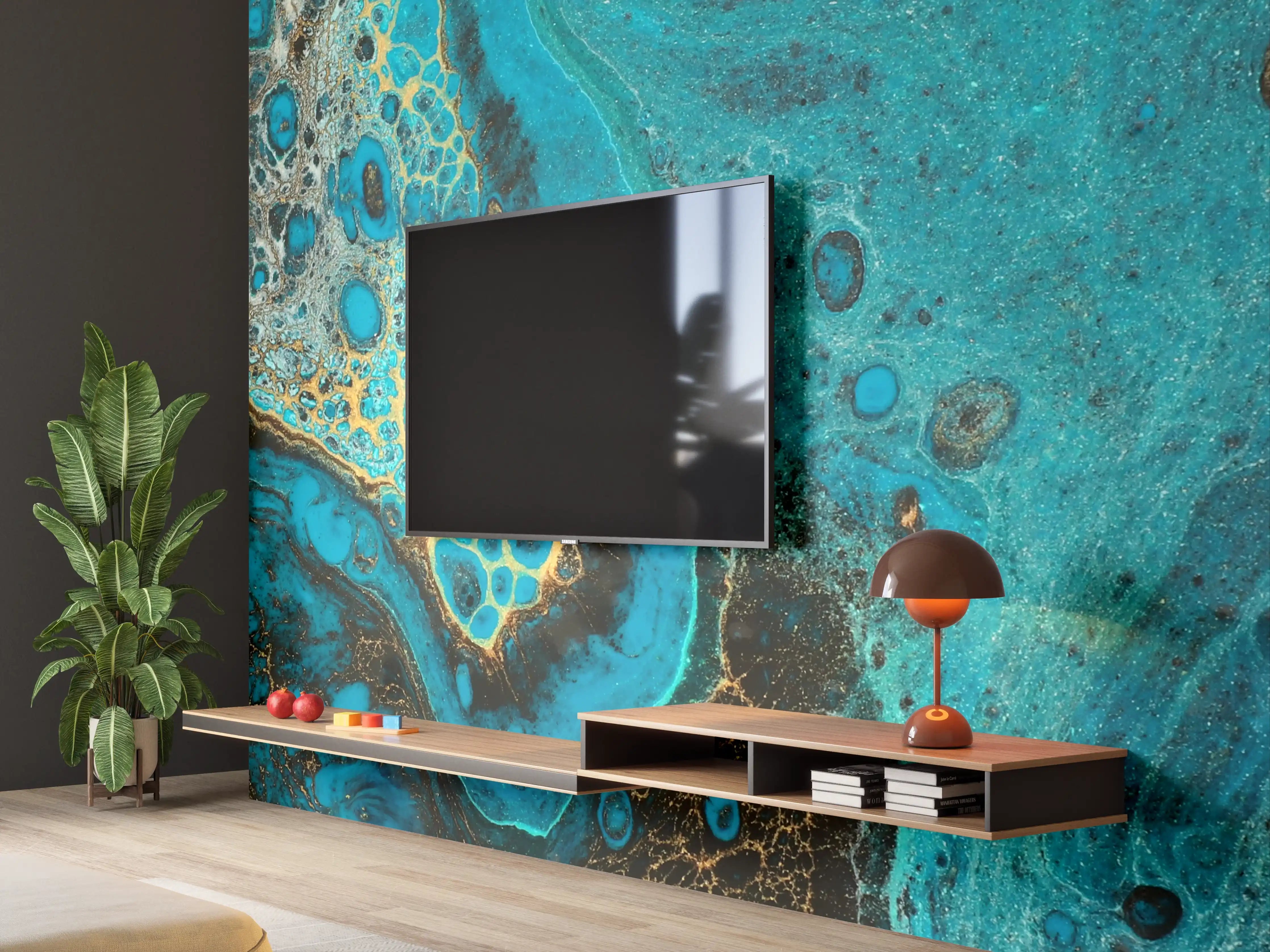 Wandverkleidung Wohnzimmer - Bläulicher Marmor